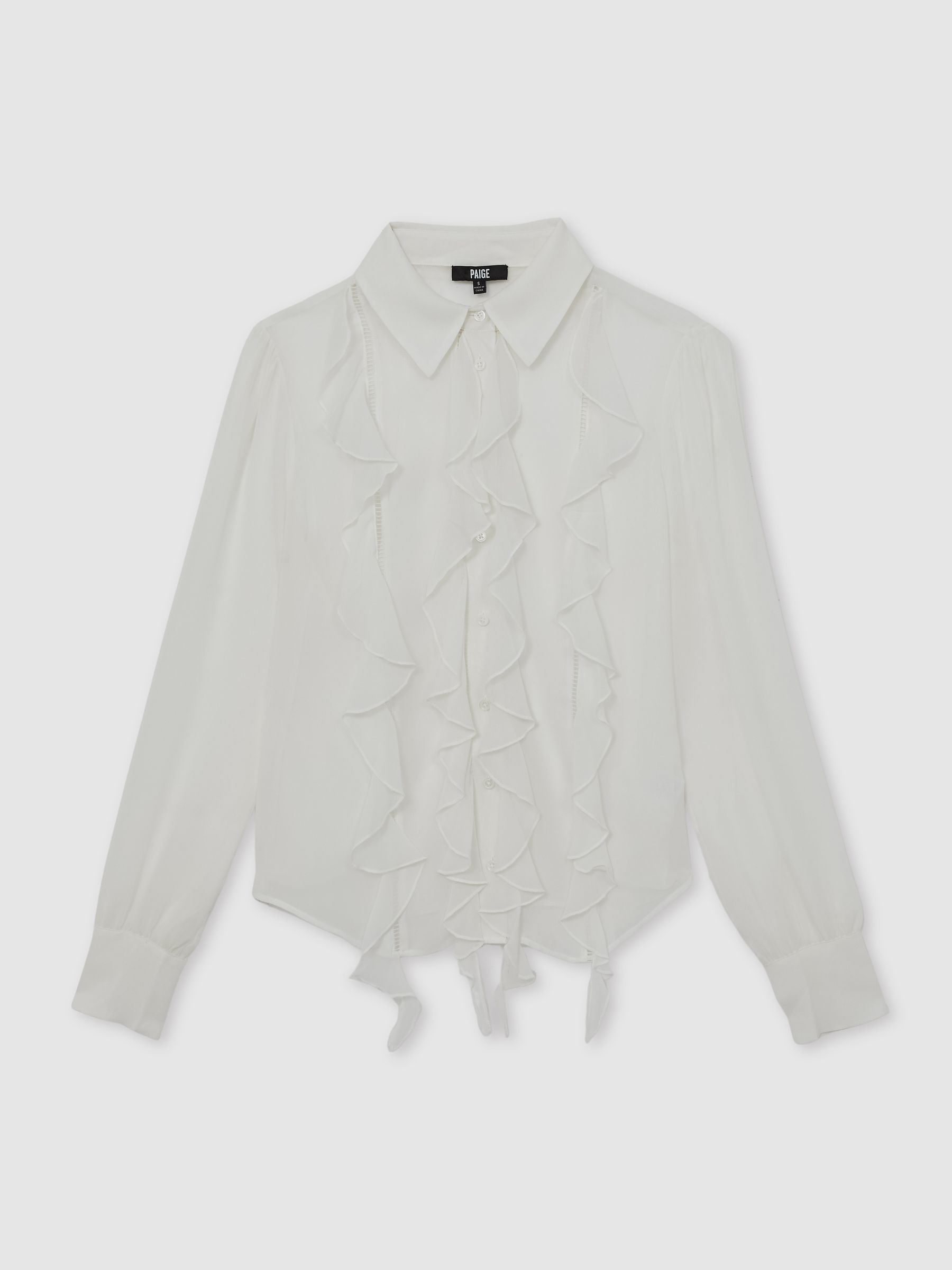 Paige Silk Georgette Ruffle Trim Shirt in White