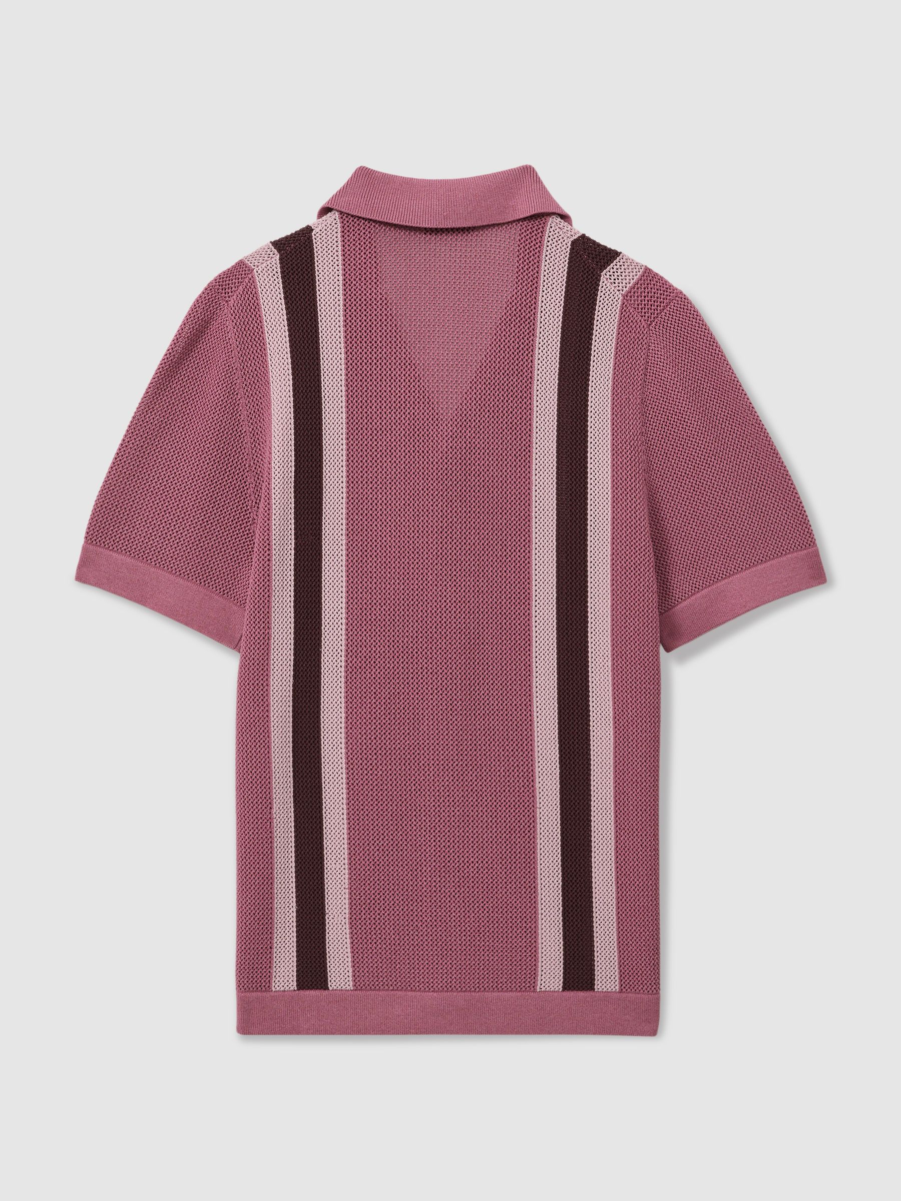 Reiss | Ché Knitted Contrast Stripe Cuban Collar Shirt in Pink Multi