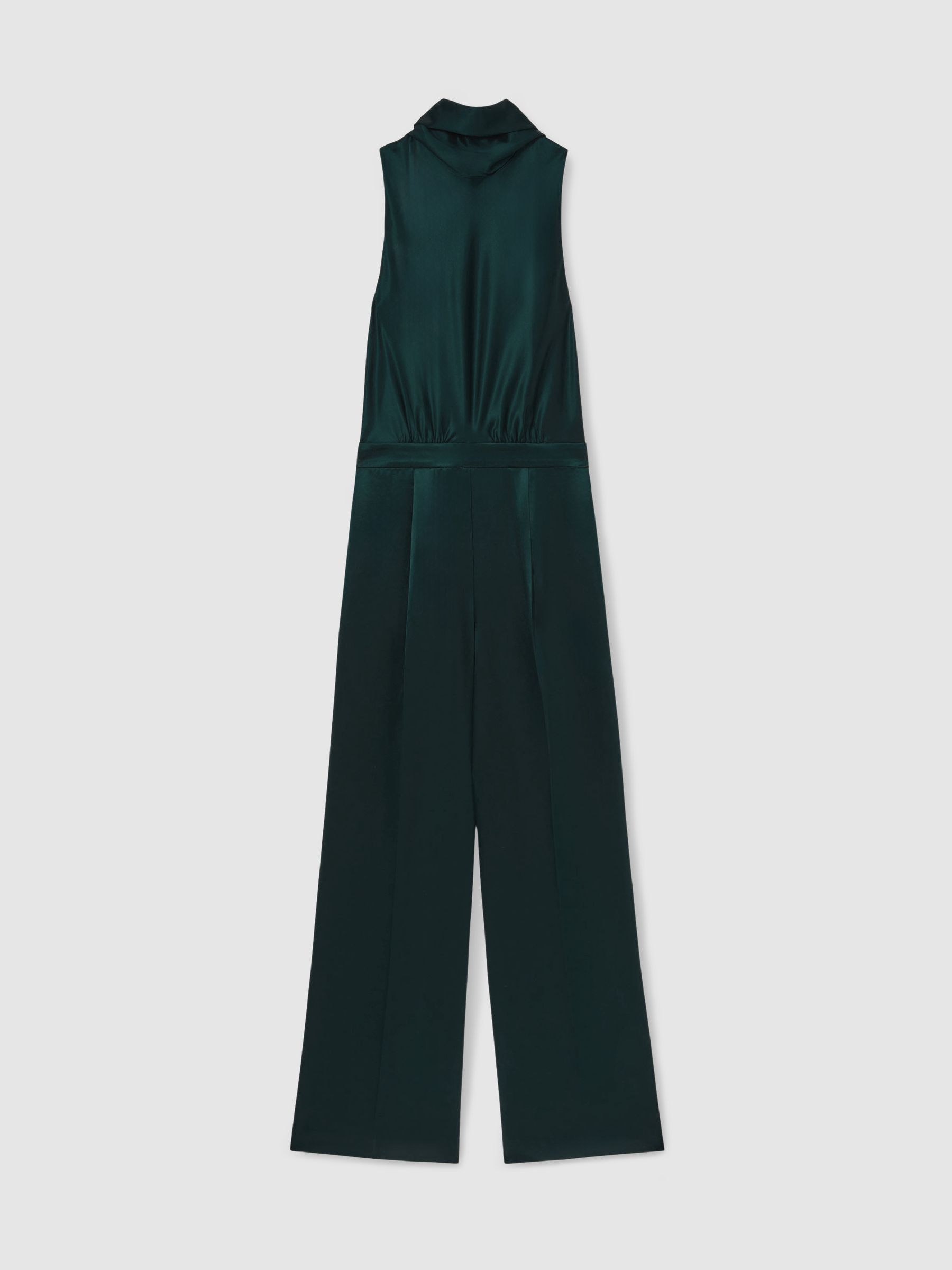 Satin Cape-Sash Jumpsuit in Teal Green