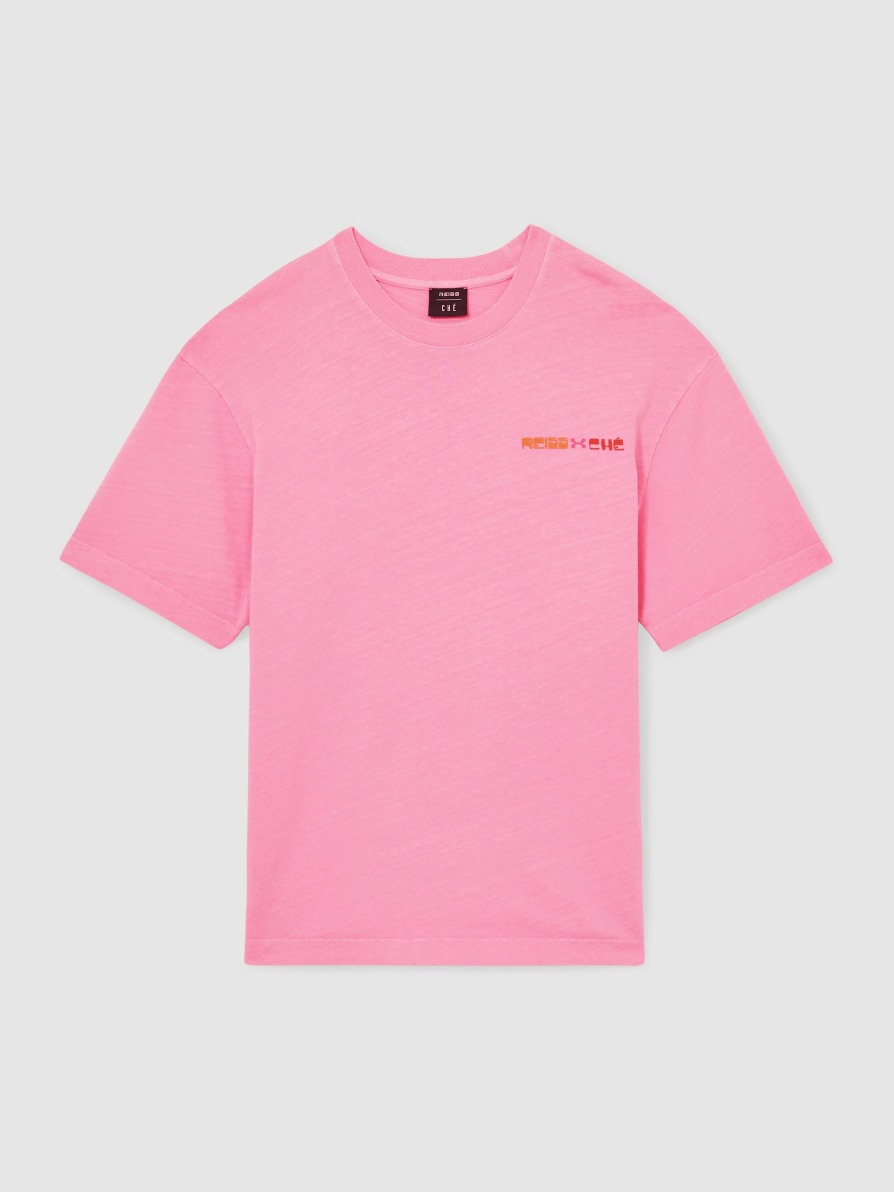Reiss | Ché Cotton-Linen Sunset T-Shirt in Pink