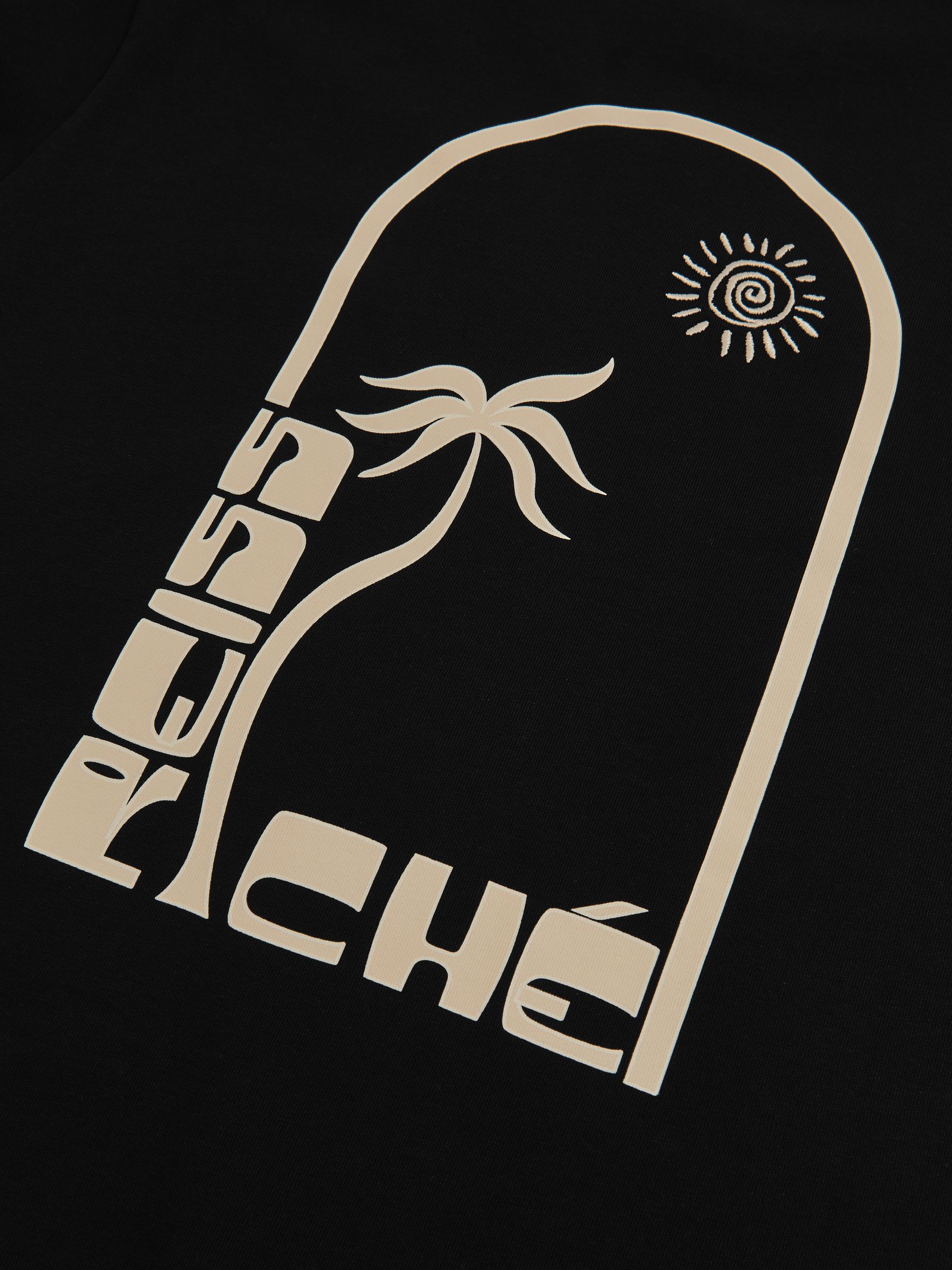 Reiss | Ché Cotton Palm-Print T-Shirt in Black