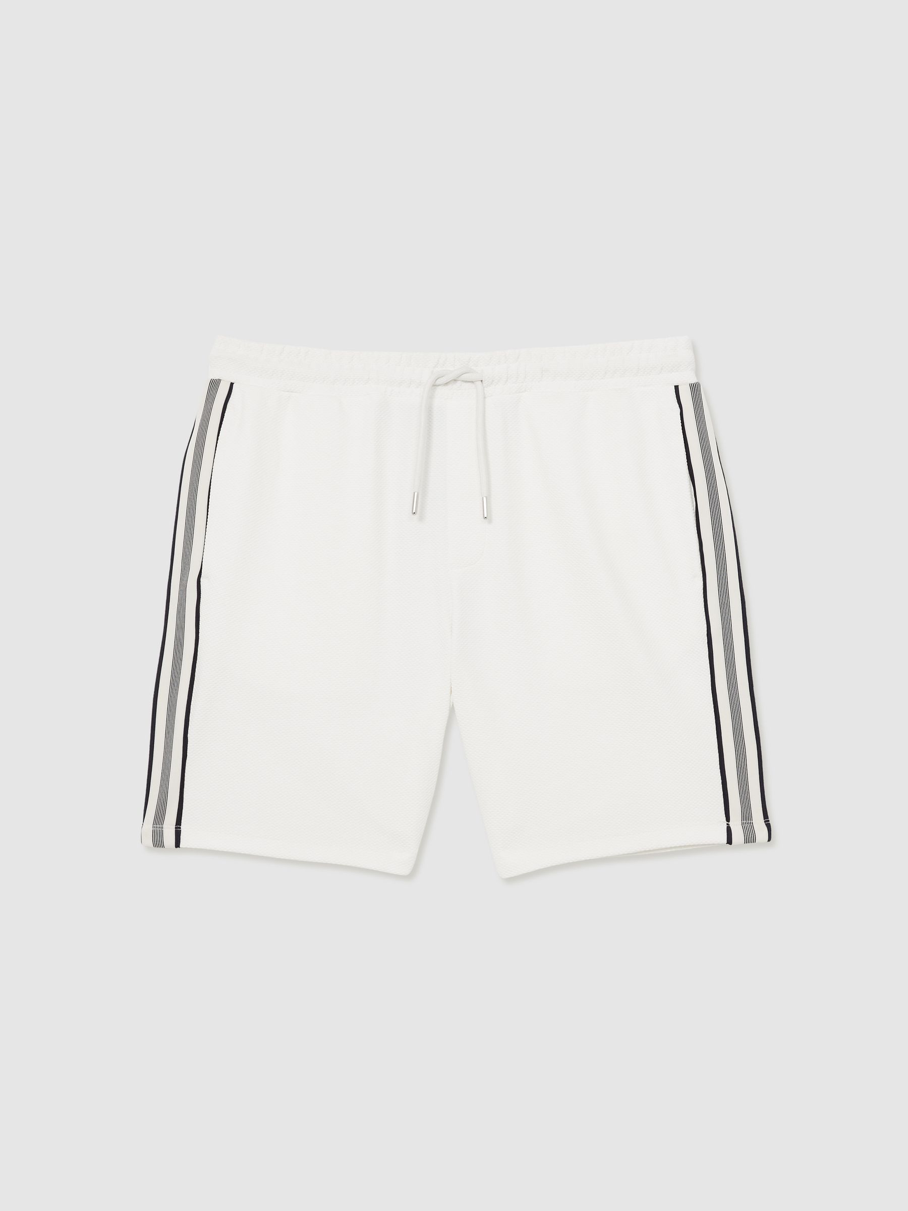 Textured Tape Drawstring Shorts in Off White