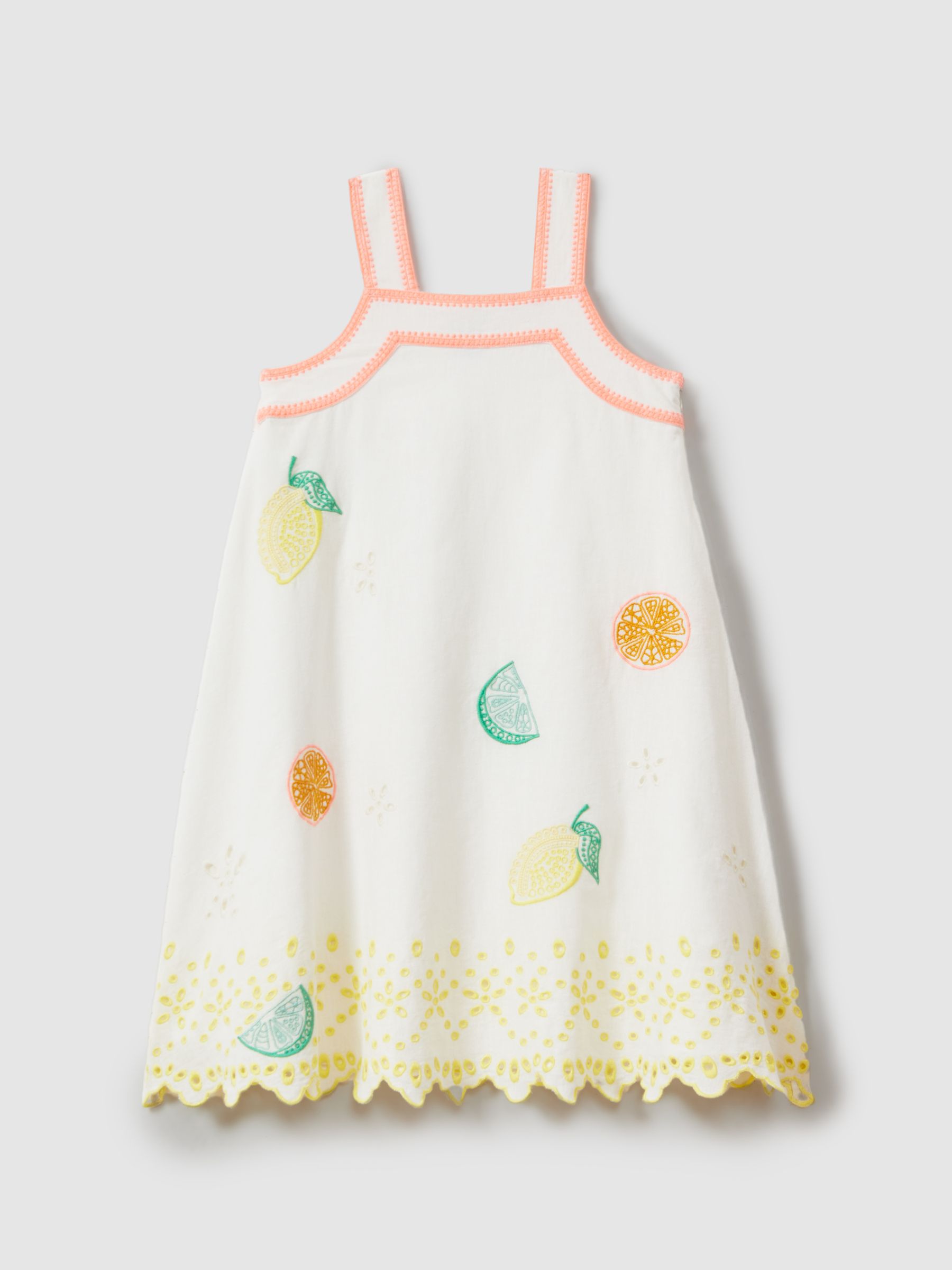 13-14 yrs Cotton-Linen Broderie Dress in Ivory Print