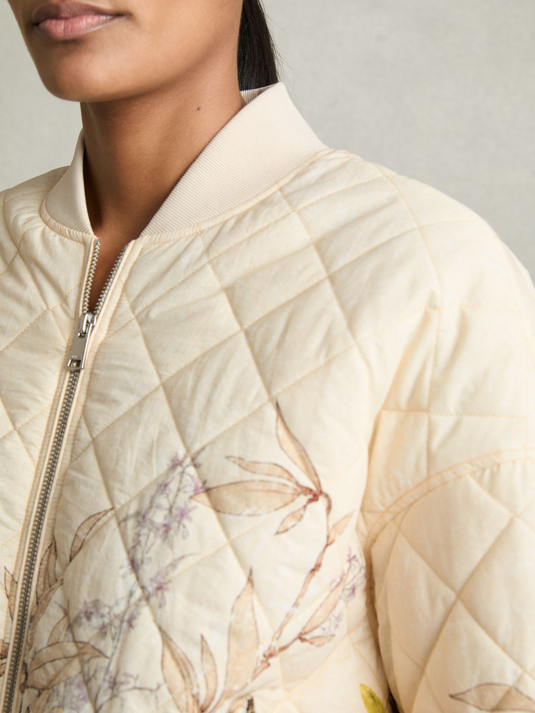Quilted Printed Bomber Jacket in Pink Print