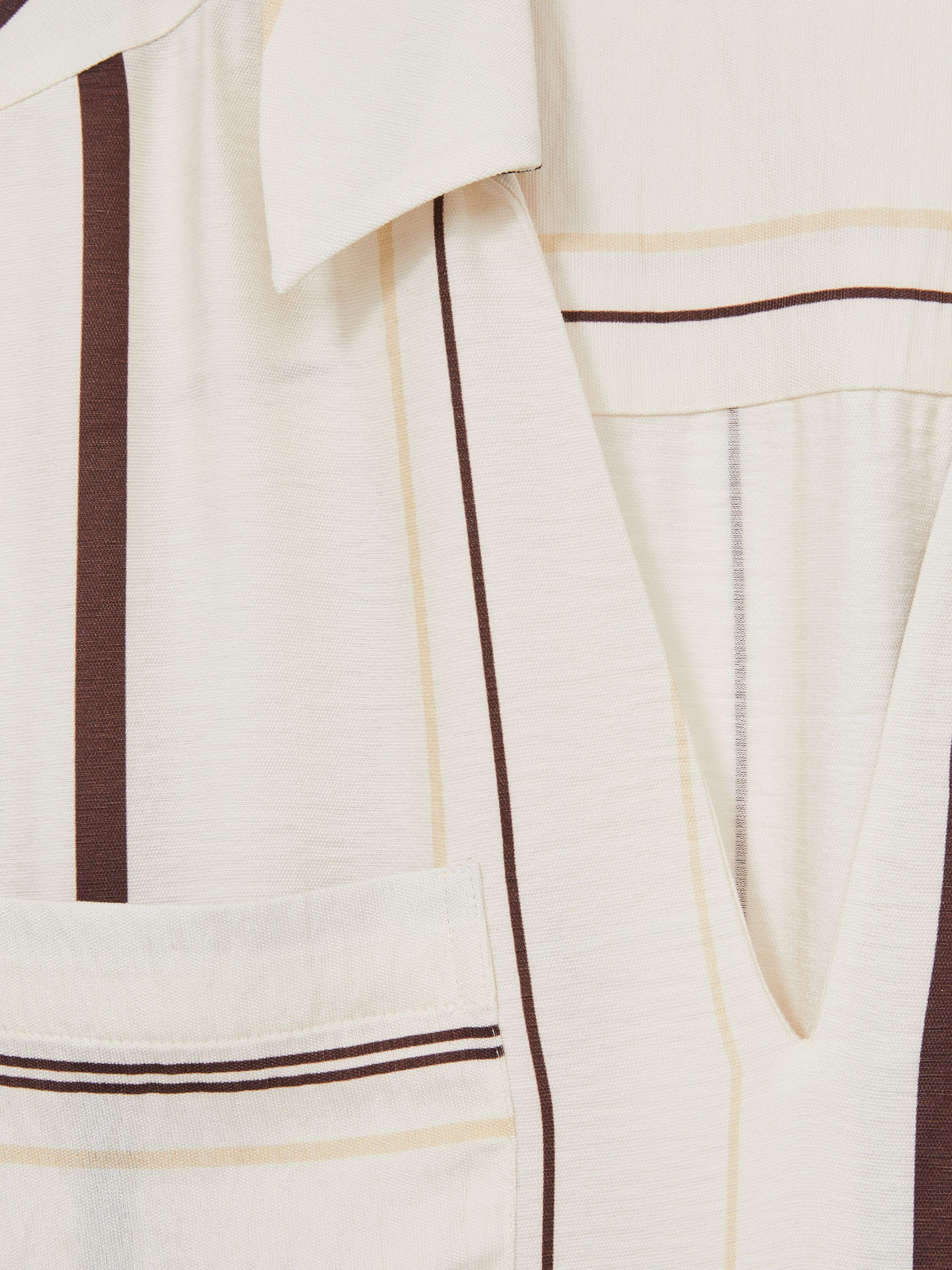 Stripe-Print Relaxed V-Neck Shirt in White/Brown