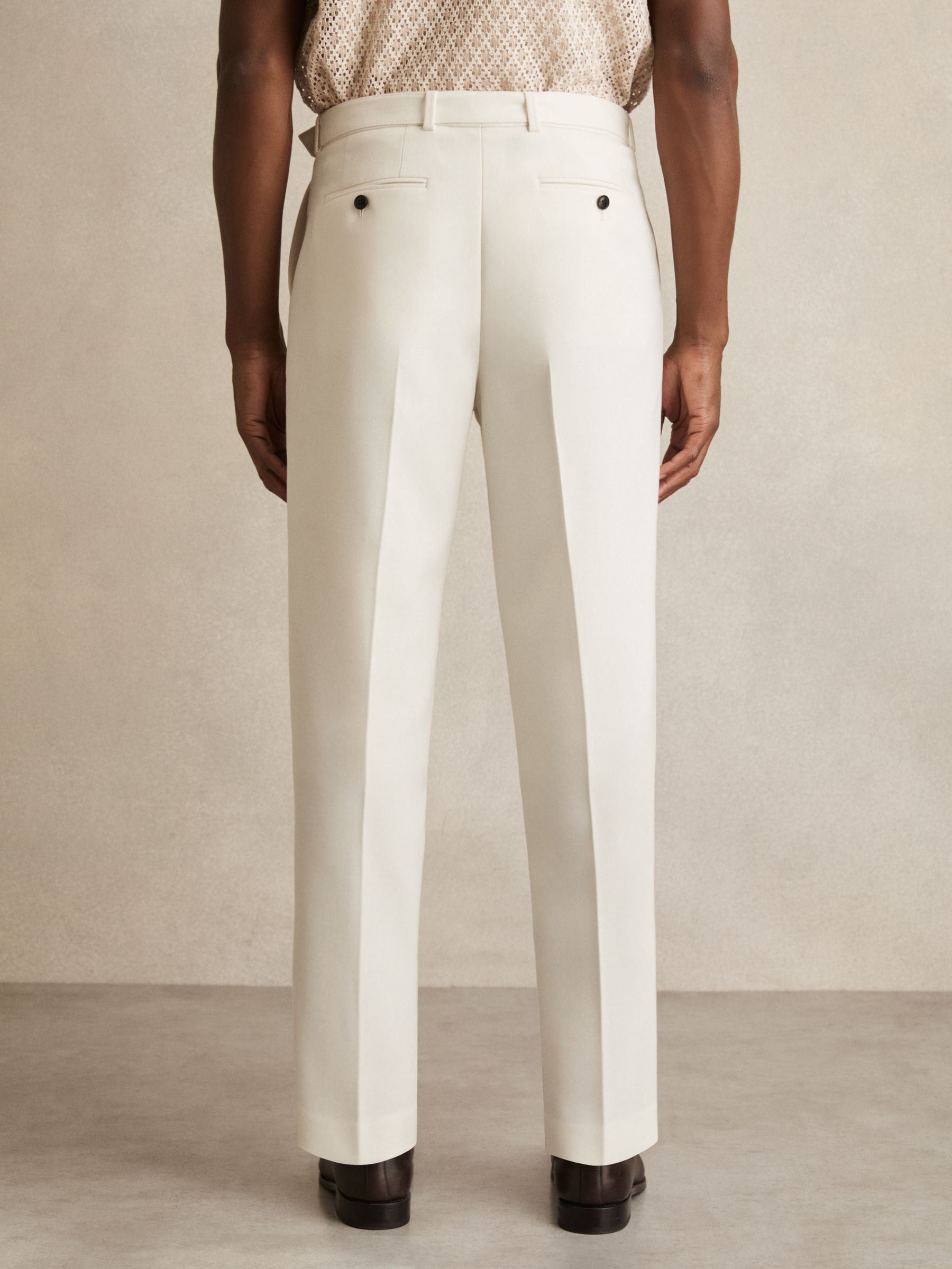 Wool-Blend Belted Trousers in White