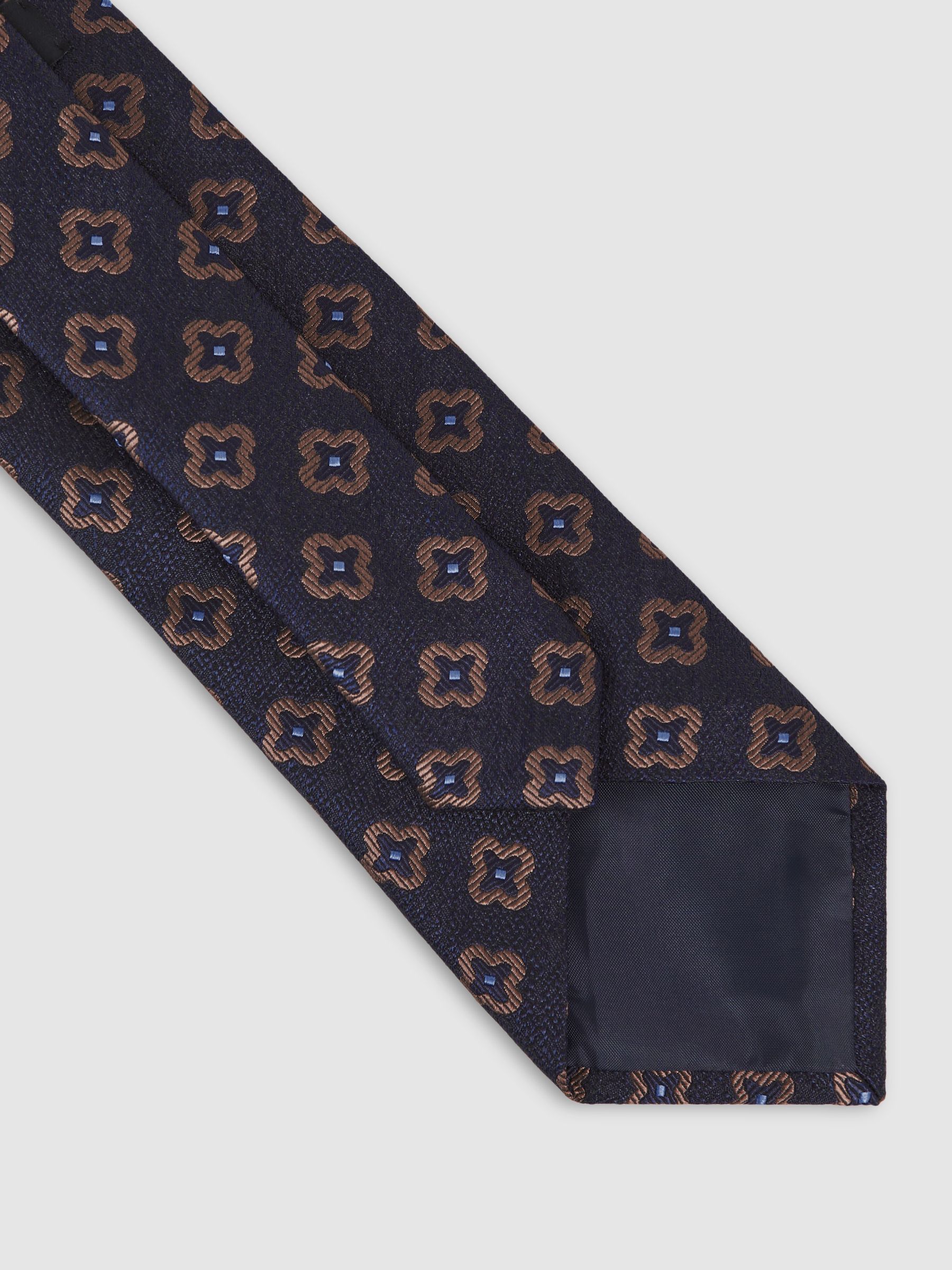 Silk-Wool Floral-Medallion Tie in Navy