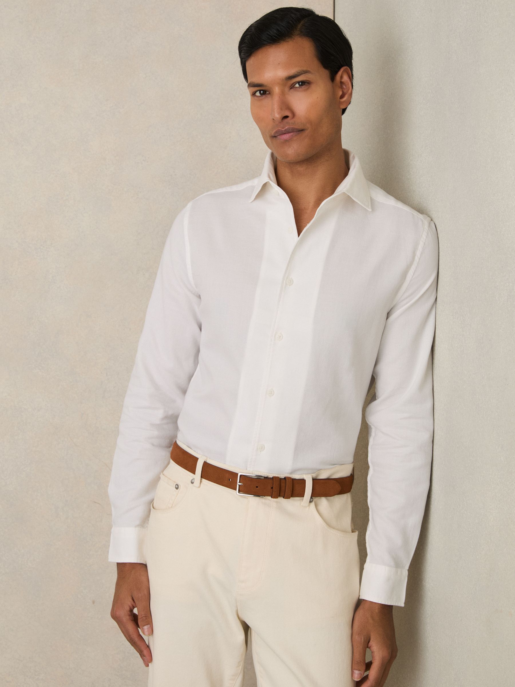 Cotton-Piqué Garment-Dyed Shirt in White