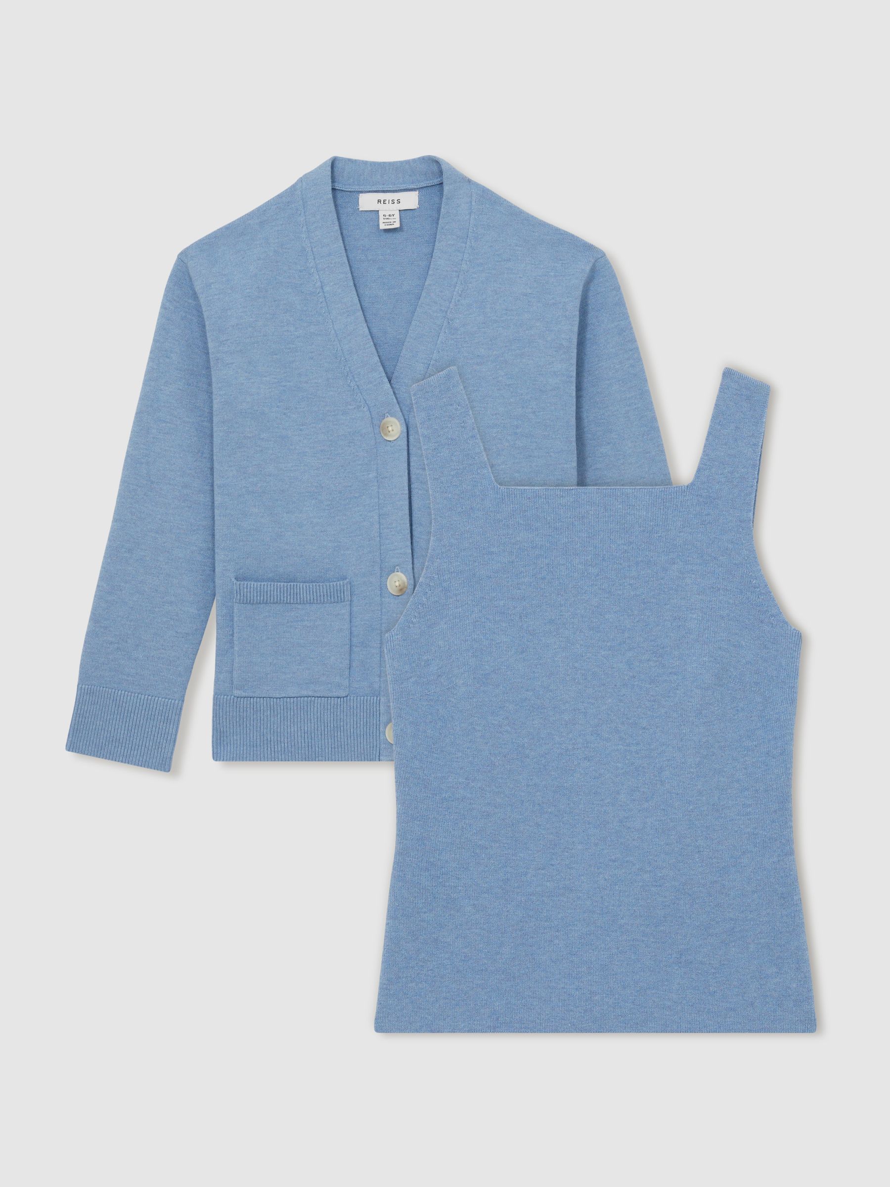 13-14 yrs Compact Knit Top And Cardigan Set in Blue