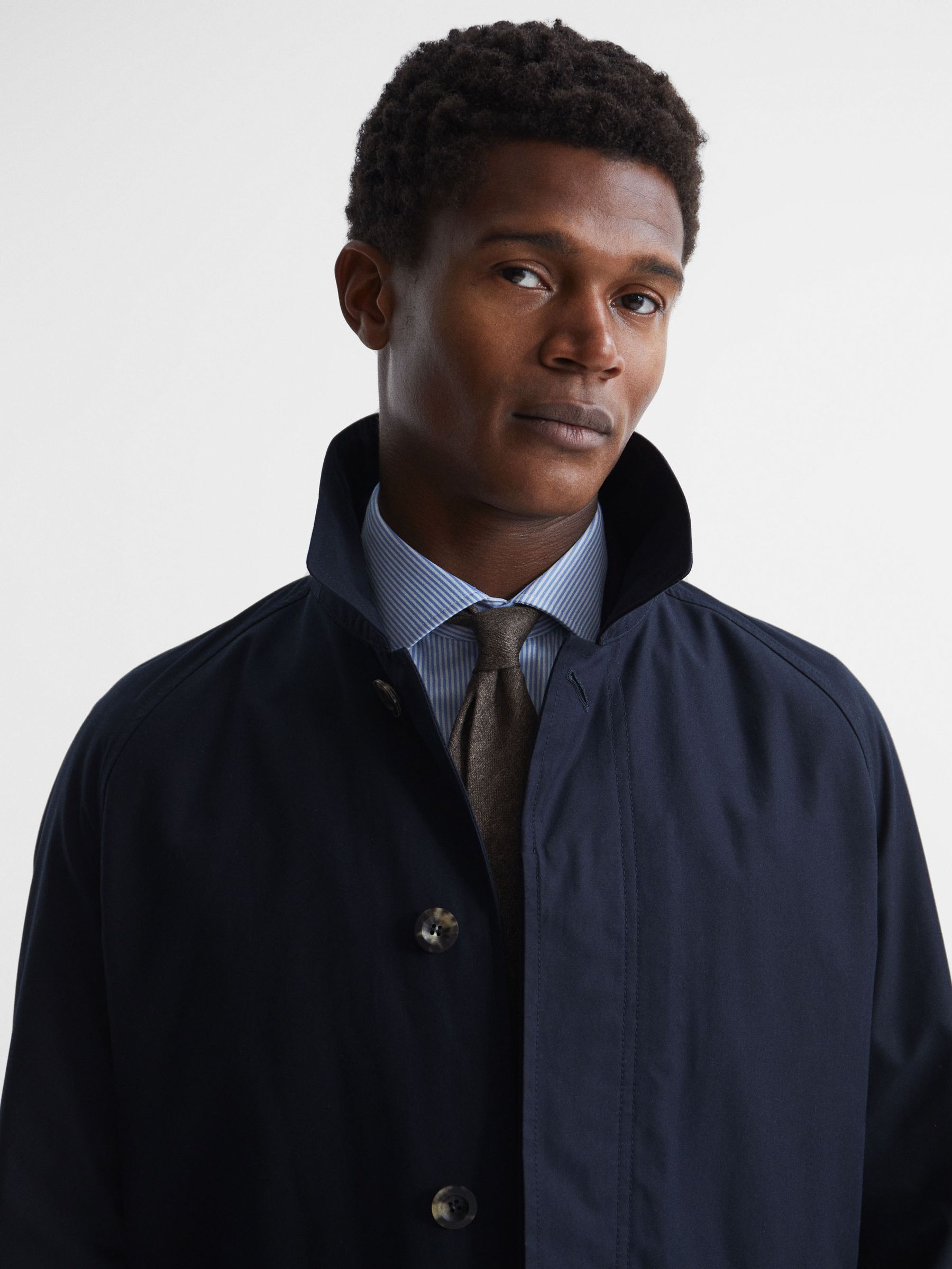 Private White Mid-Length Trench Coat in Navy