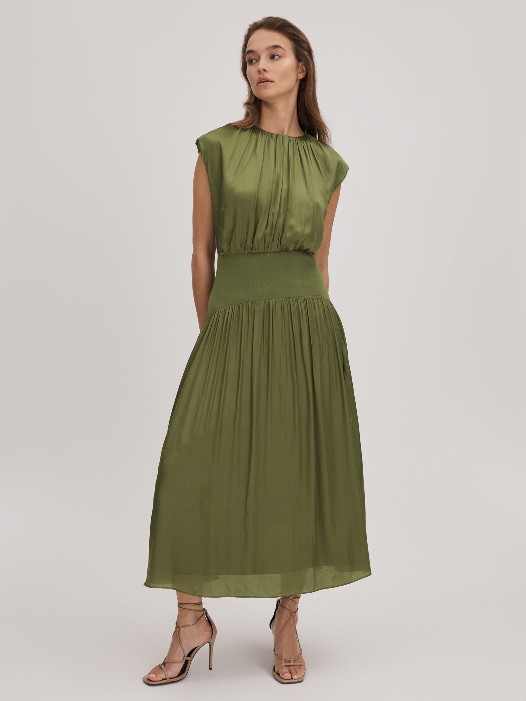 Florere Dropped Waist Midi Dress in Khaki