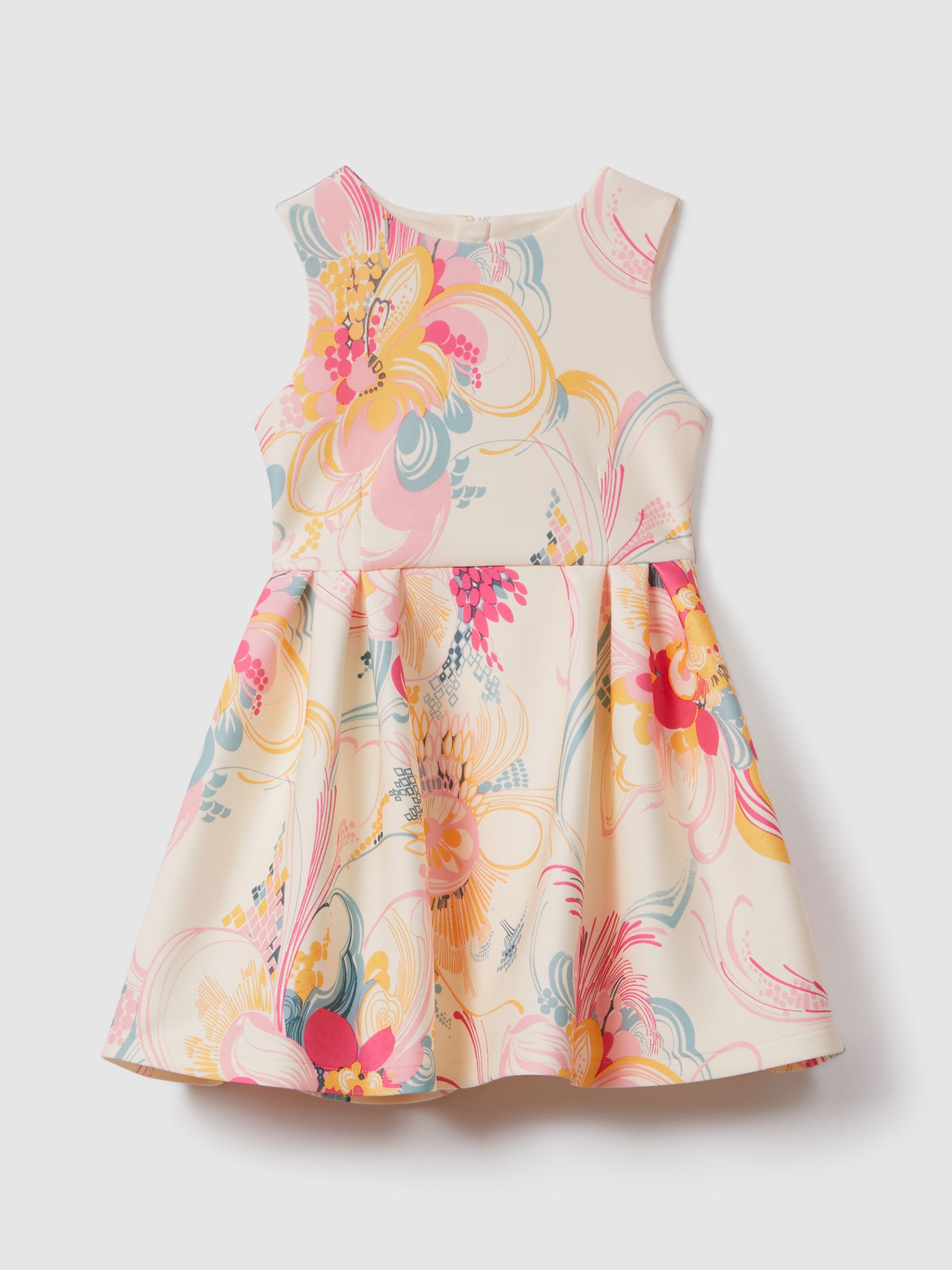 9-13 yrs Pleated Scuba Dress in Pink Print
