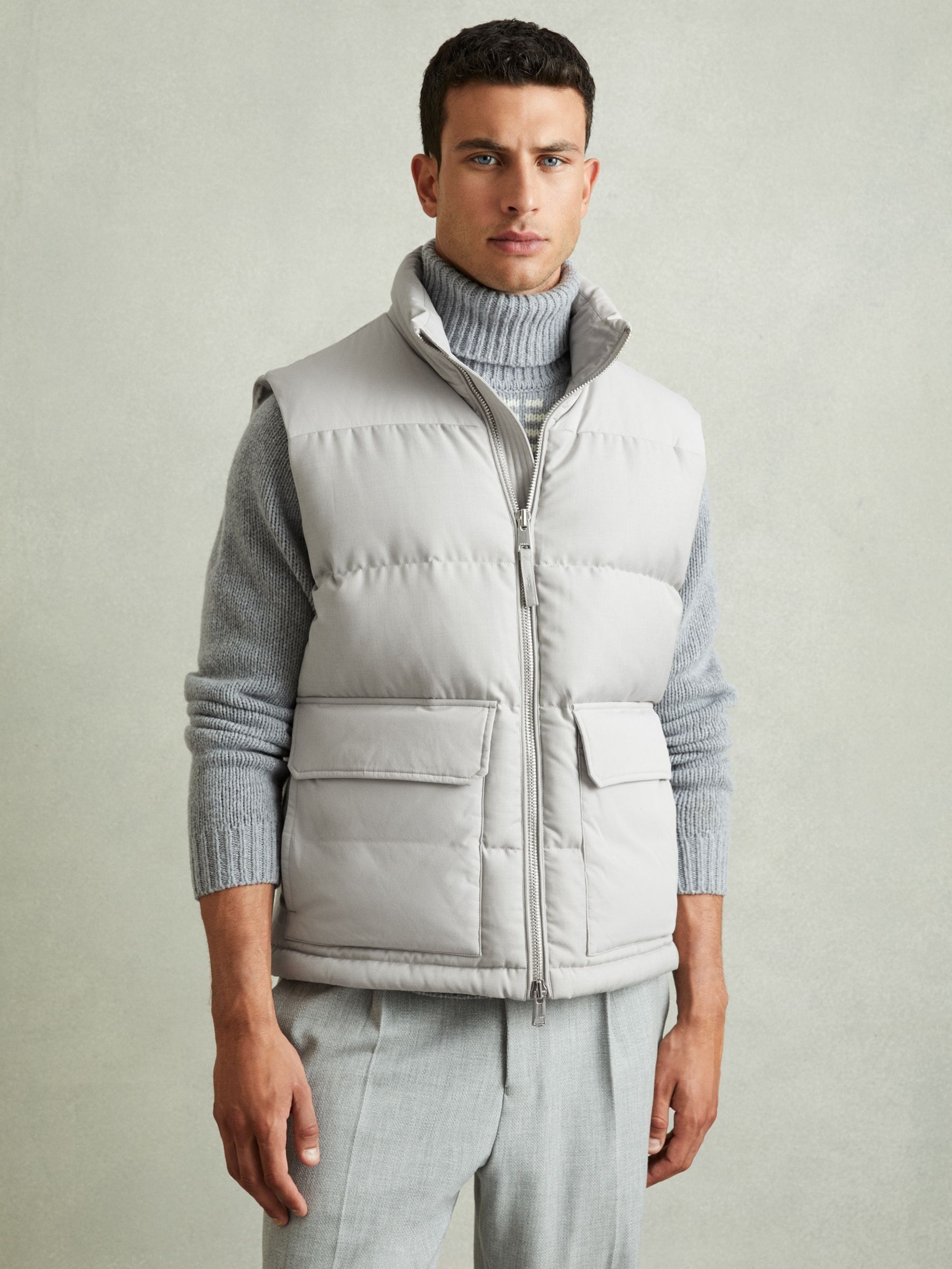 Patch Pocket Quilted Gilet in Grey