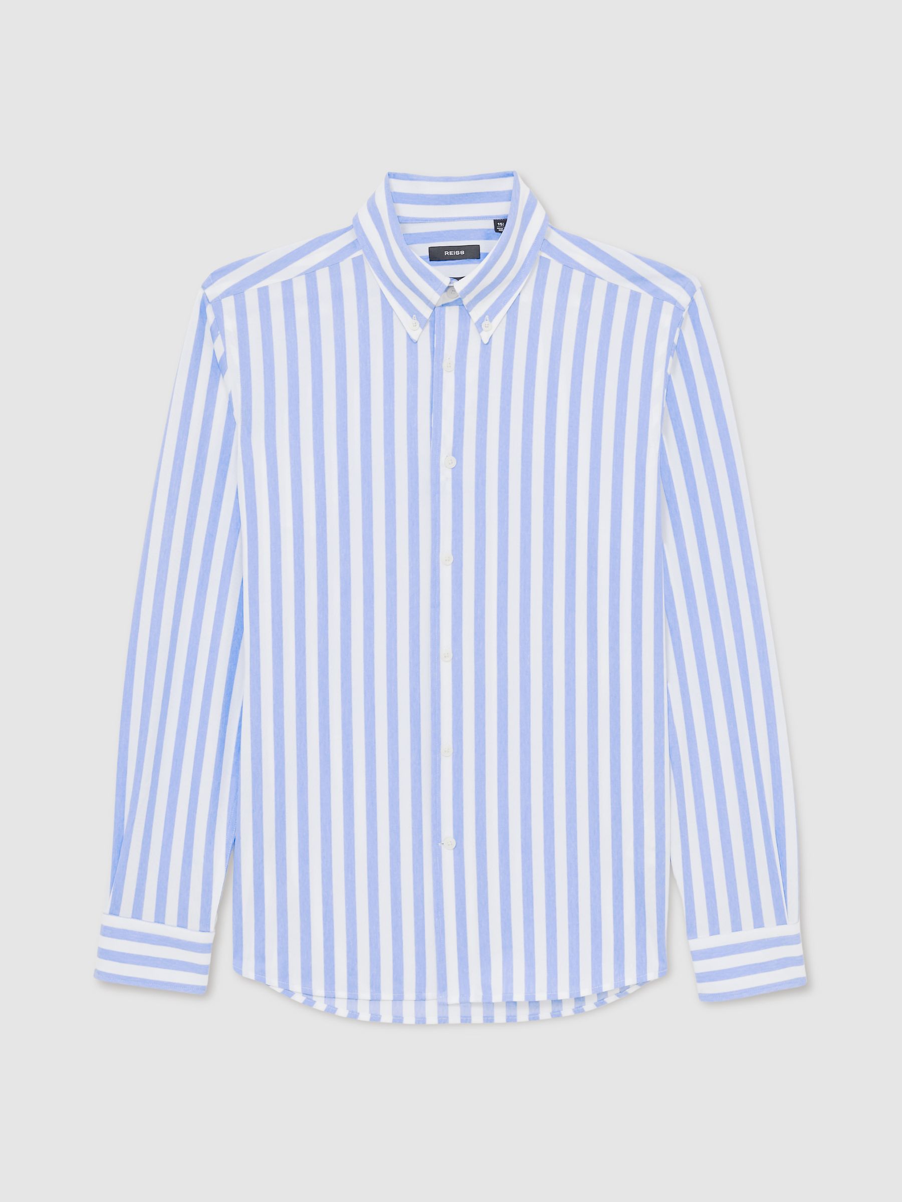 Striped Jersey Button Down Shirt With Cotton in Pale Blue Stripe