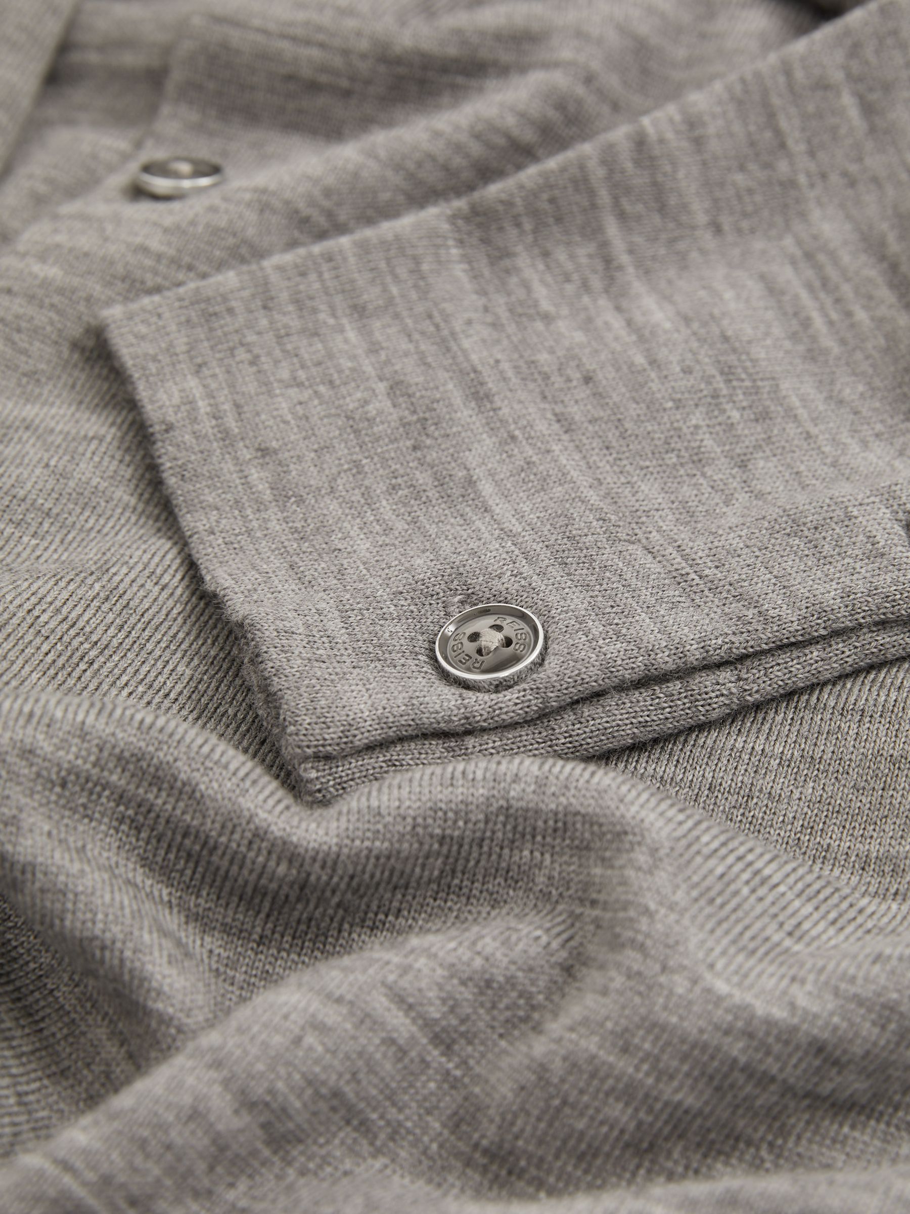 Merino Wool Button-Through Cardigan in Warm Grey Melange