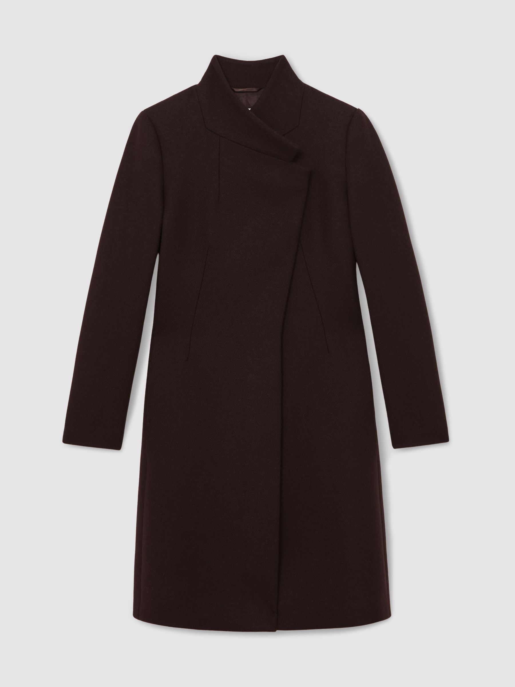 Petite Wool-Blend Wrapover Mid-Length Coat in Chocolate Brown