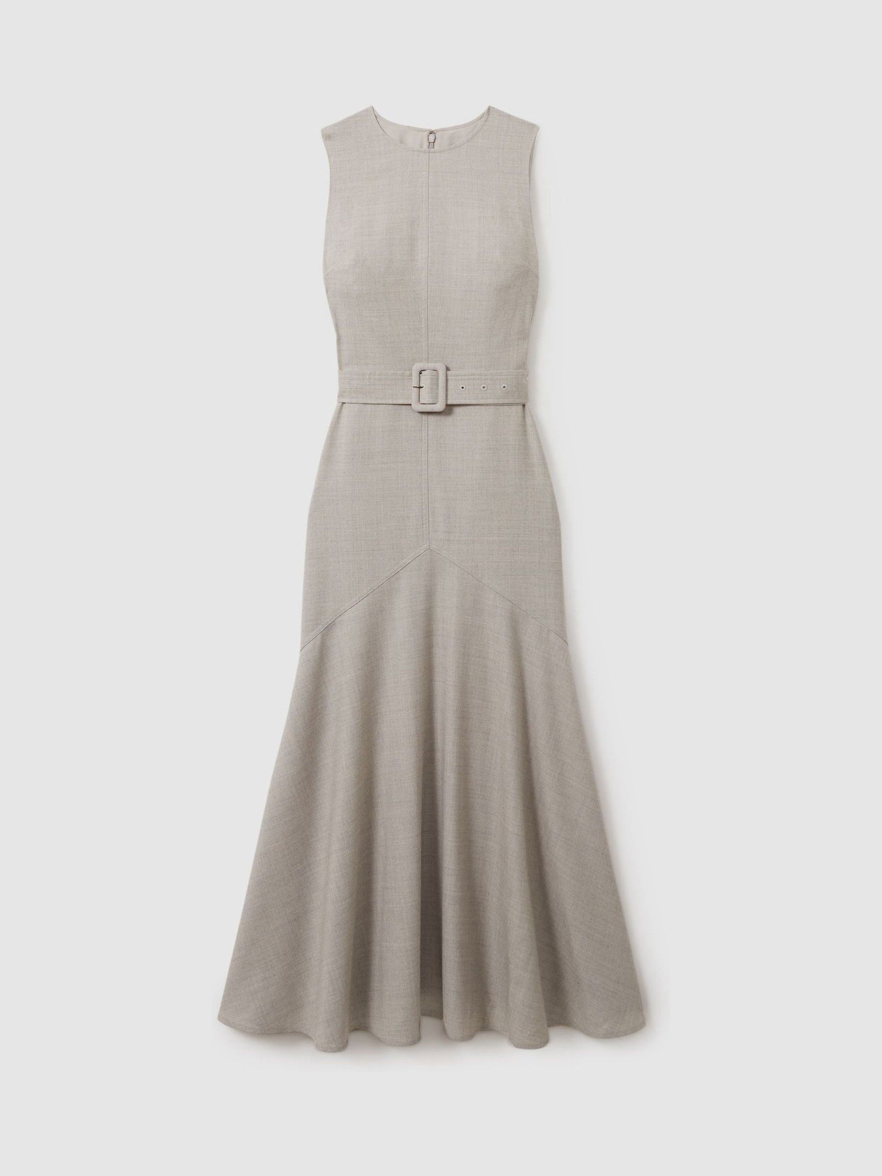 Belted Flared Midi Dress in Grey