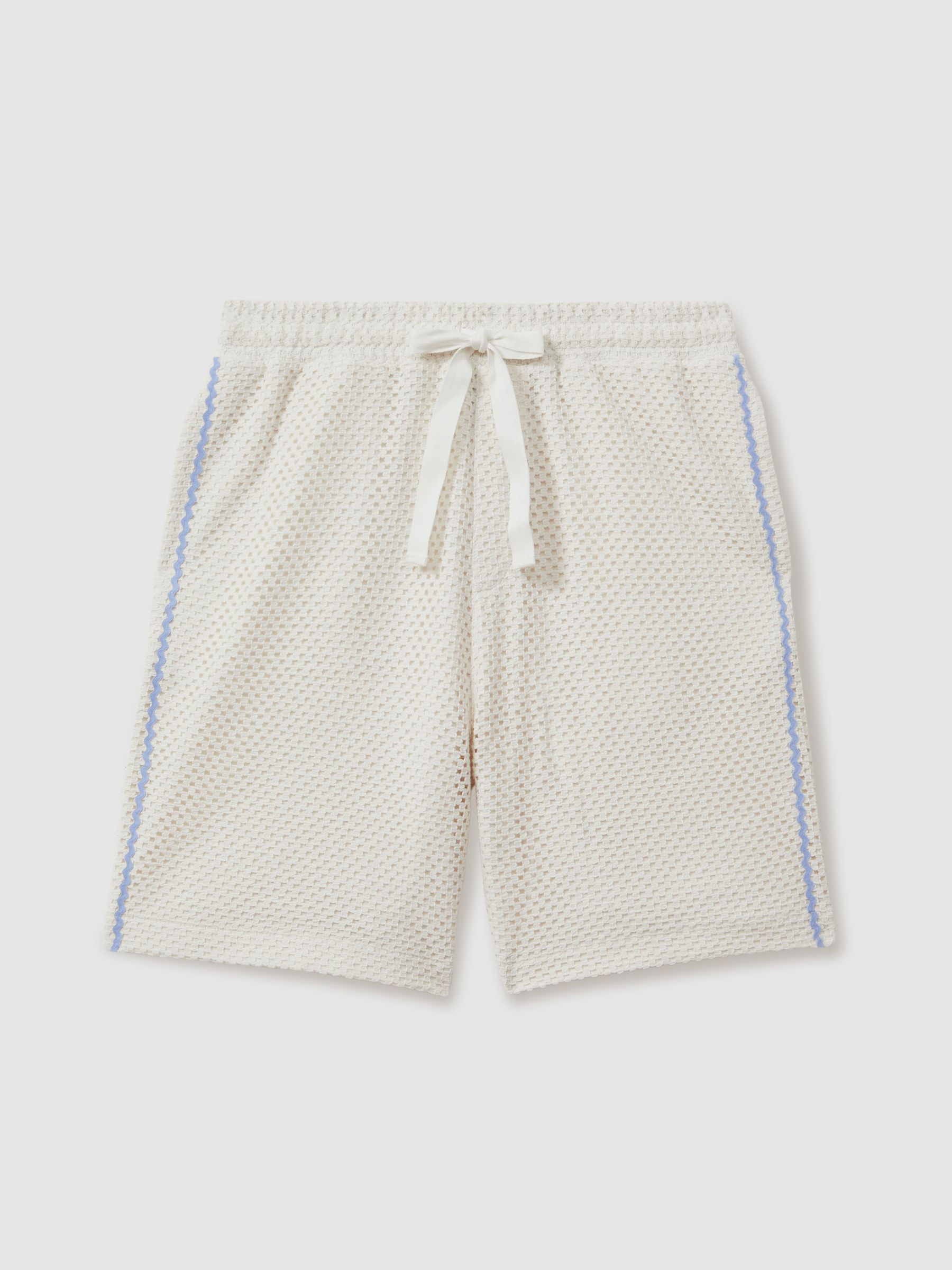 Palma Ecru Ché Crochet Contrast Trim Drawstring Shorts