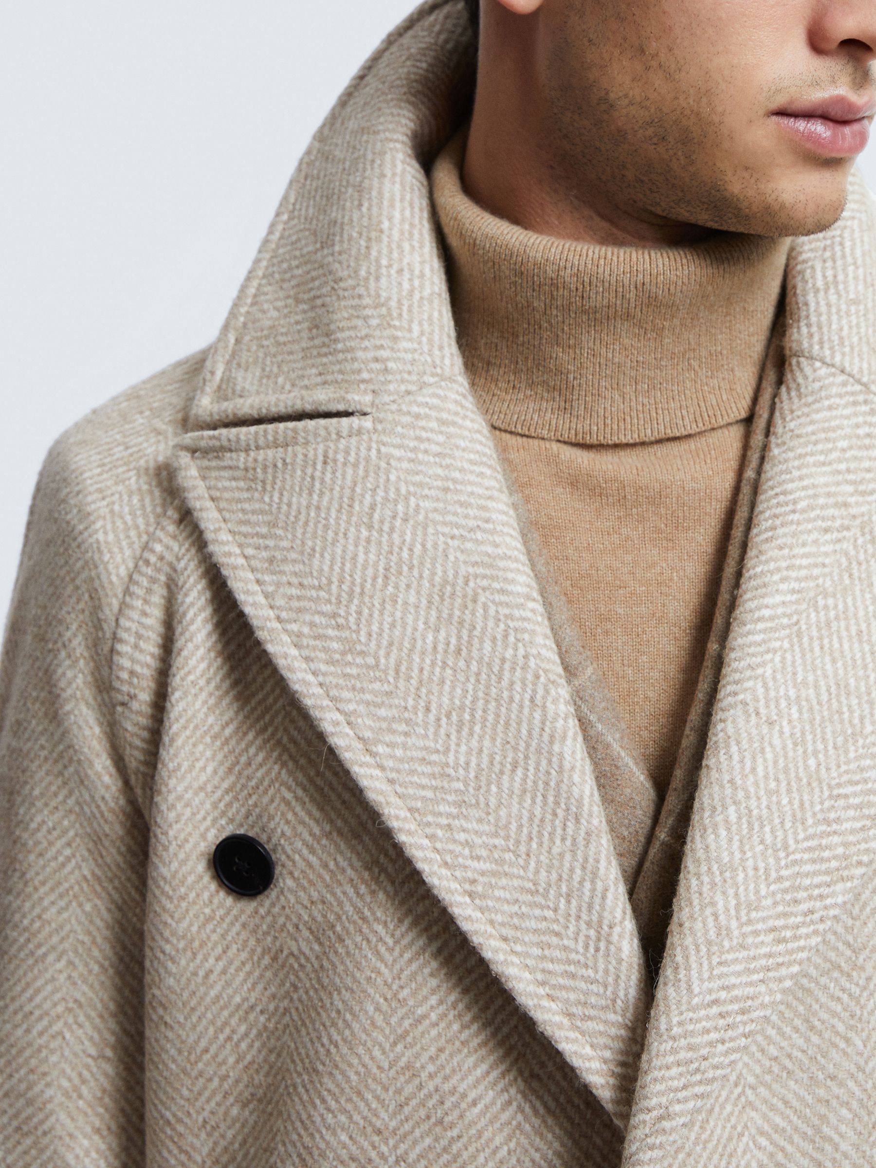 Atelier Italian Wool Blend Double Breasted Coat in Oatmeal Melange