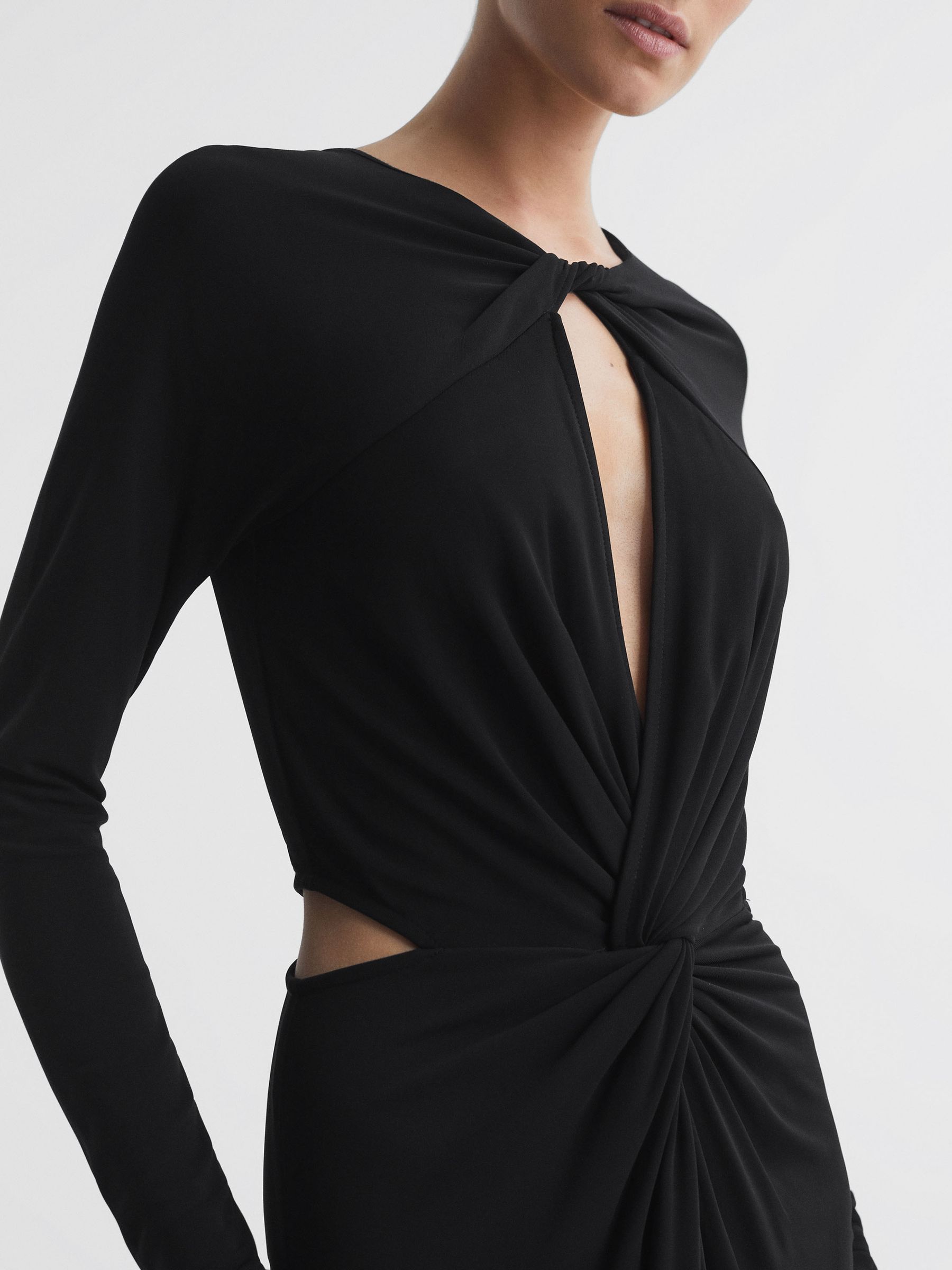 Twist Cut-Out Midi Dress in Black