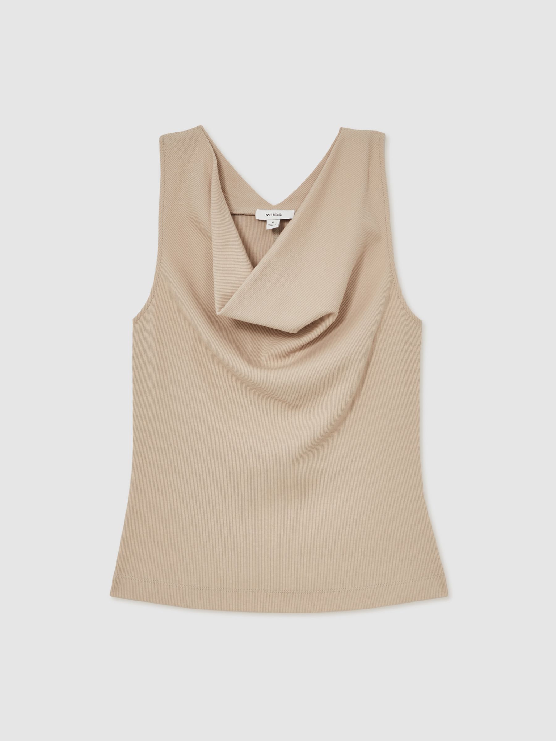 Ribbed Cowl-Neck Vest in Camel