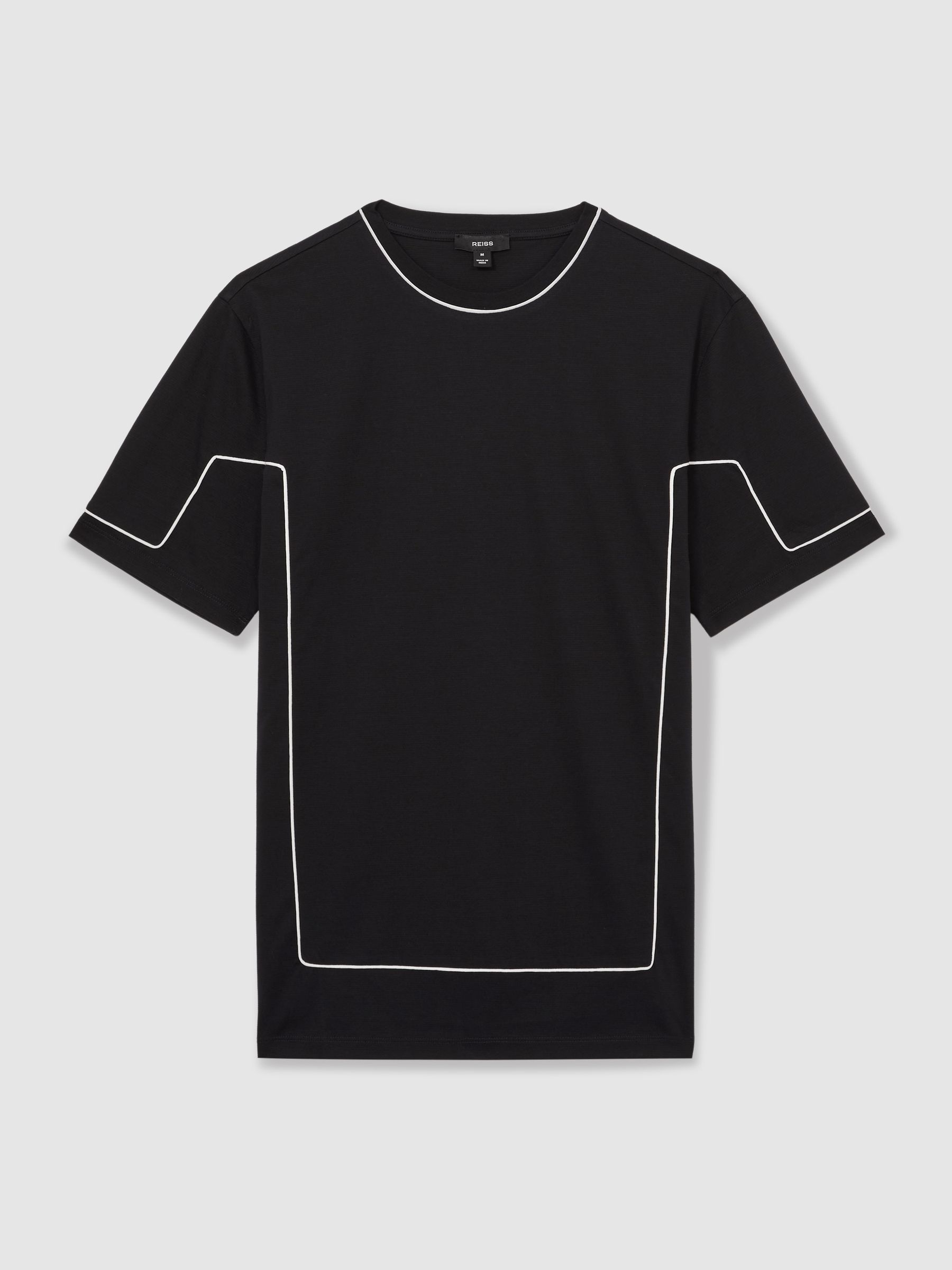 Cotton Piped-Trim T-Shirt in Navy