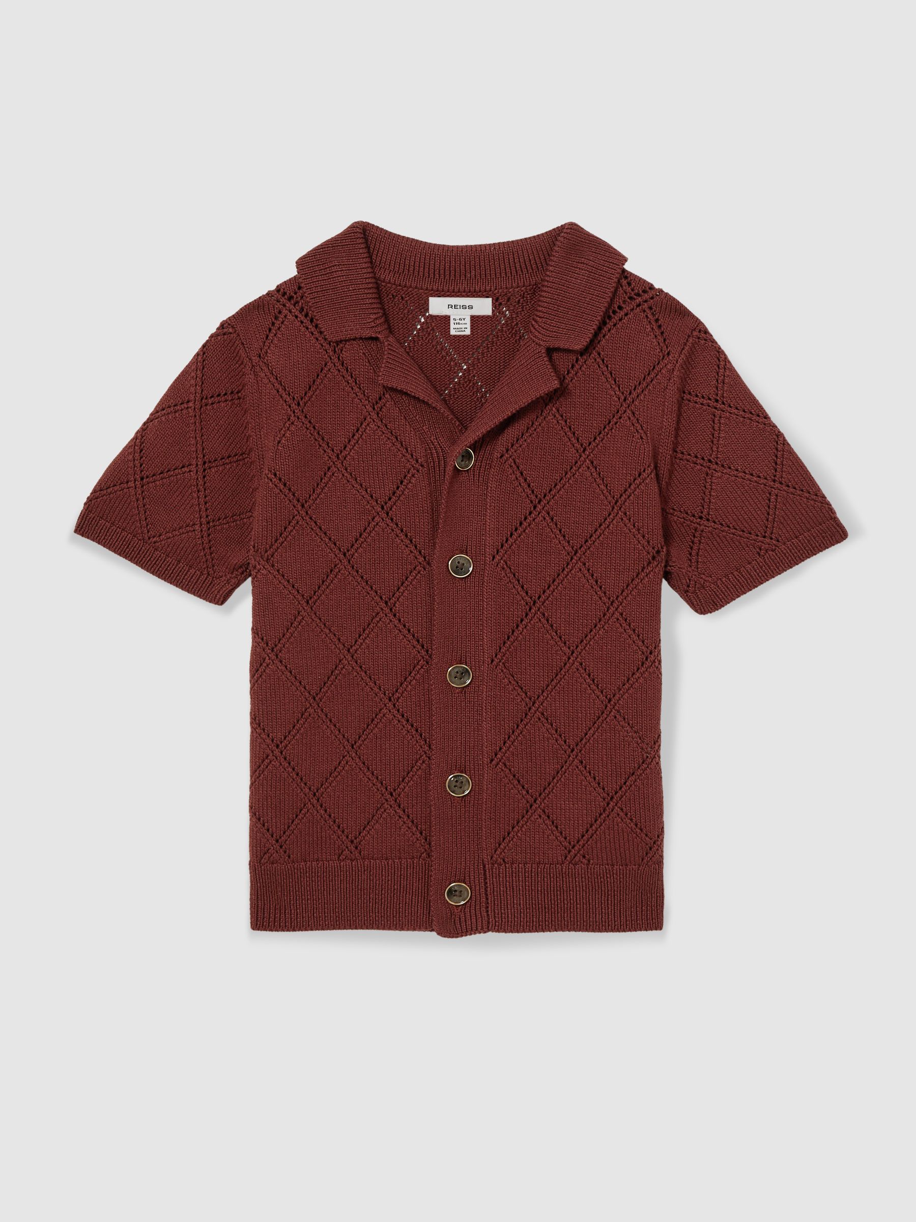 3-9 yrs Cotton Blend Diamond Knit Shirt in Paprika Red