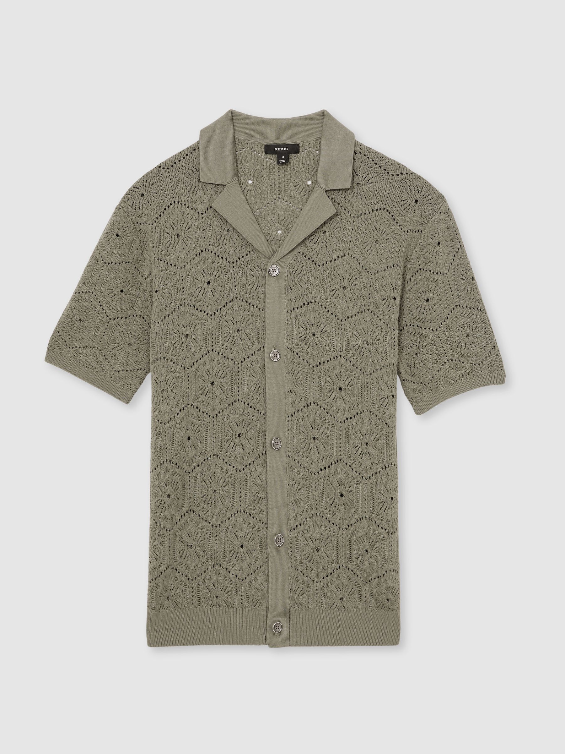 Pointelle Button-Through Shirt in Sage Green