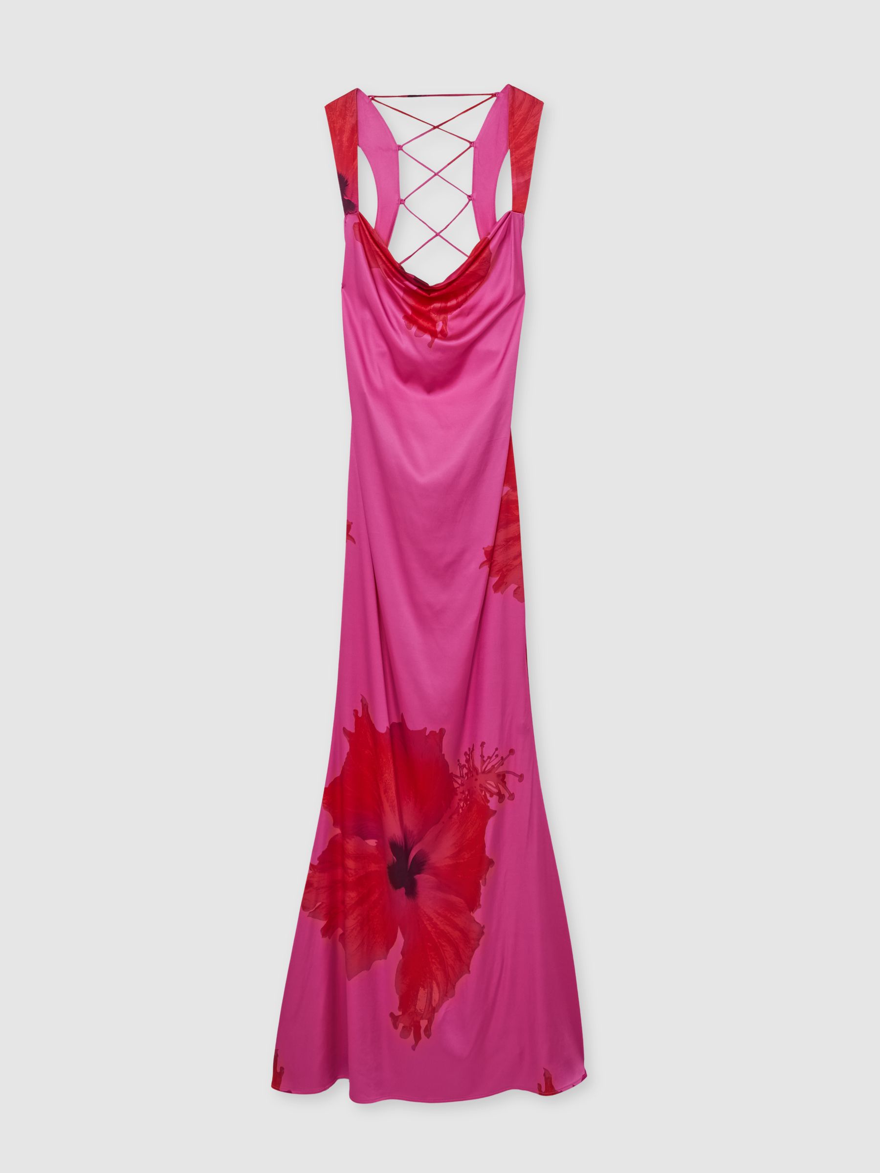 Good American Satin Floral Maxi Dress in Pink
