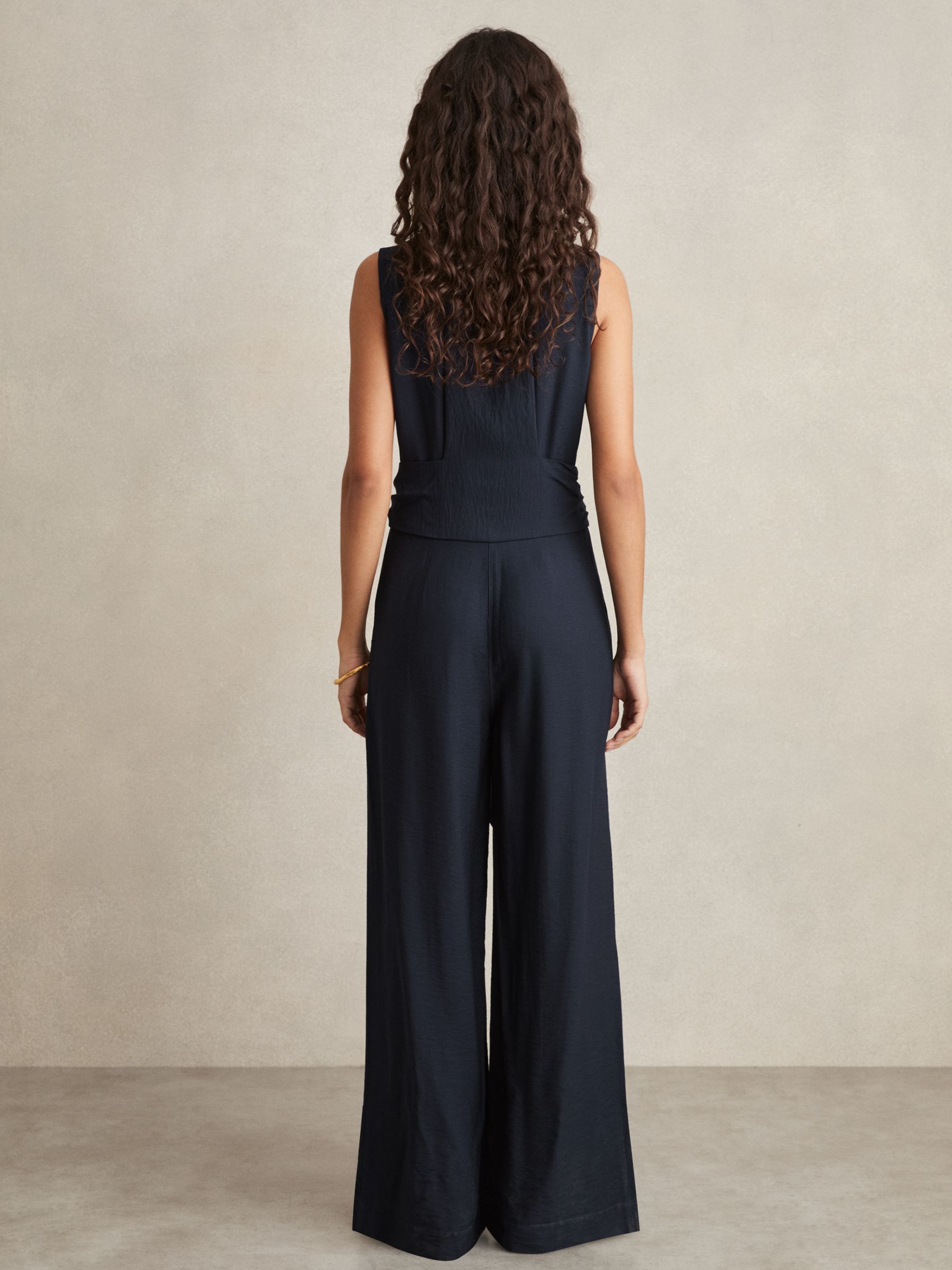 Petite Wide-Leg Belted Jumpsuit in Navy