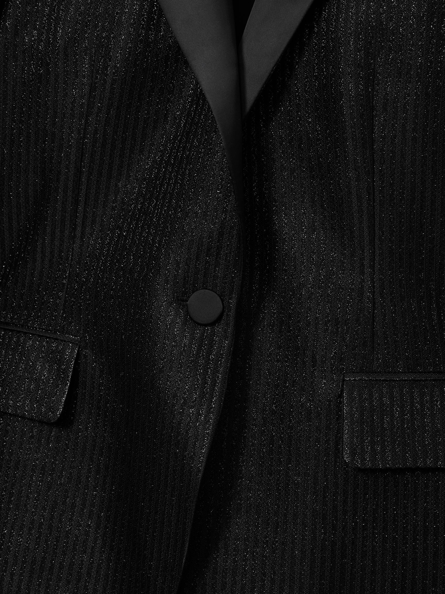 Single-Breasted Lamé-Stripe Tuxedo Jacket in Black