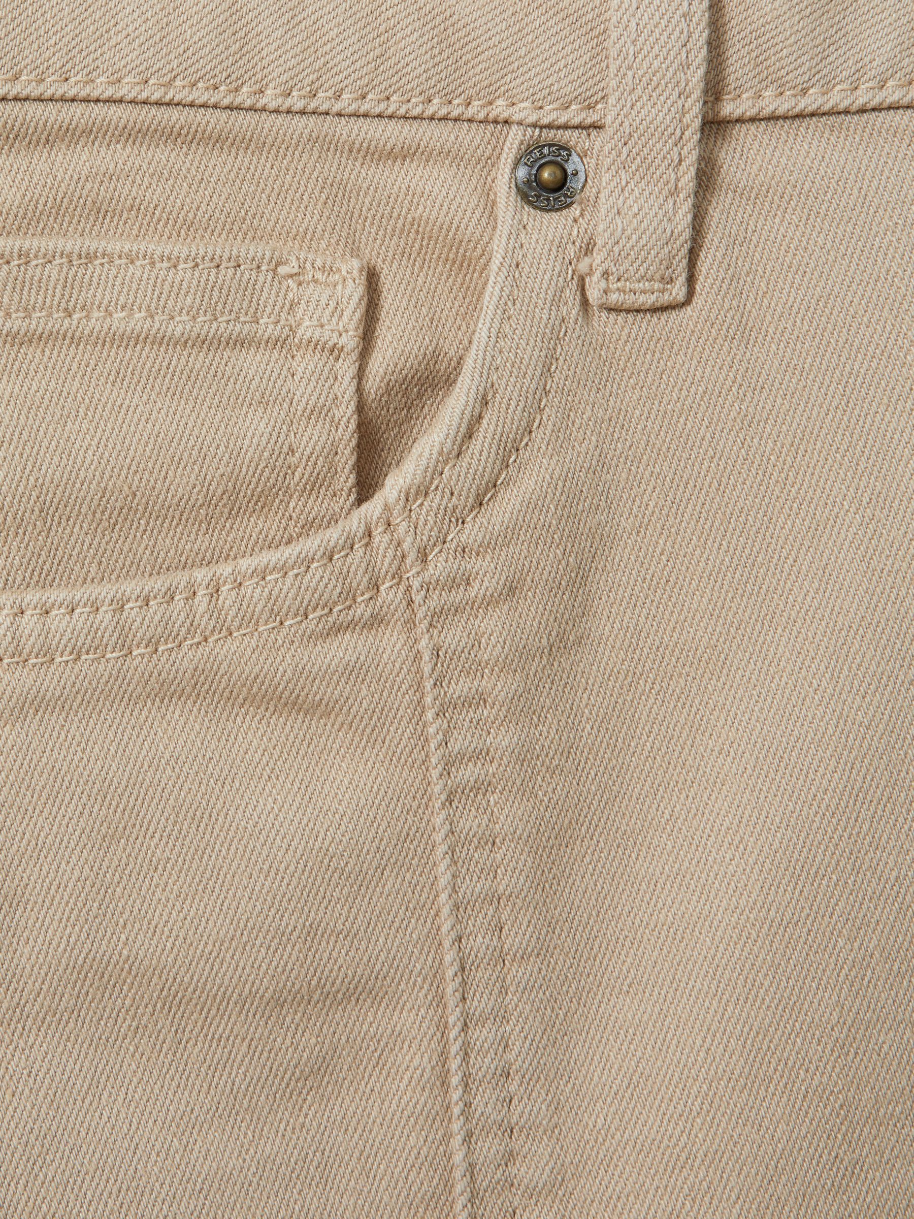 High Rise Denim Midi Skirt in Stone