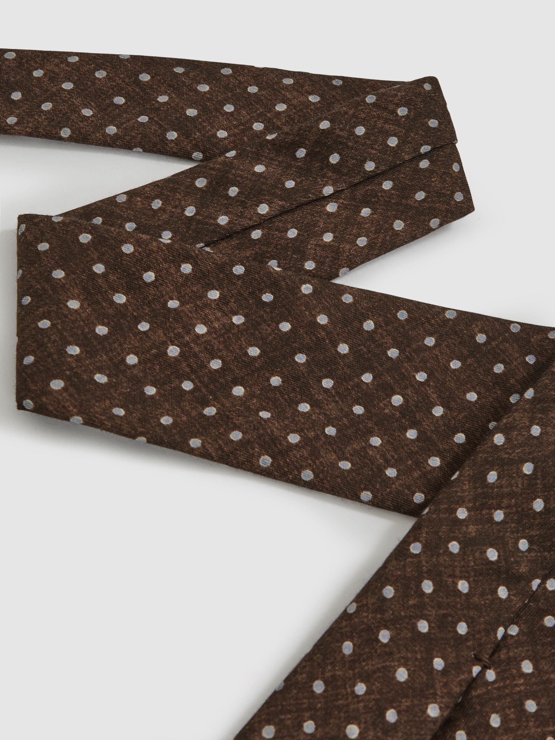 Wool-Cotton Polka-Dot Tie in Chocolate Brown
