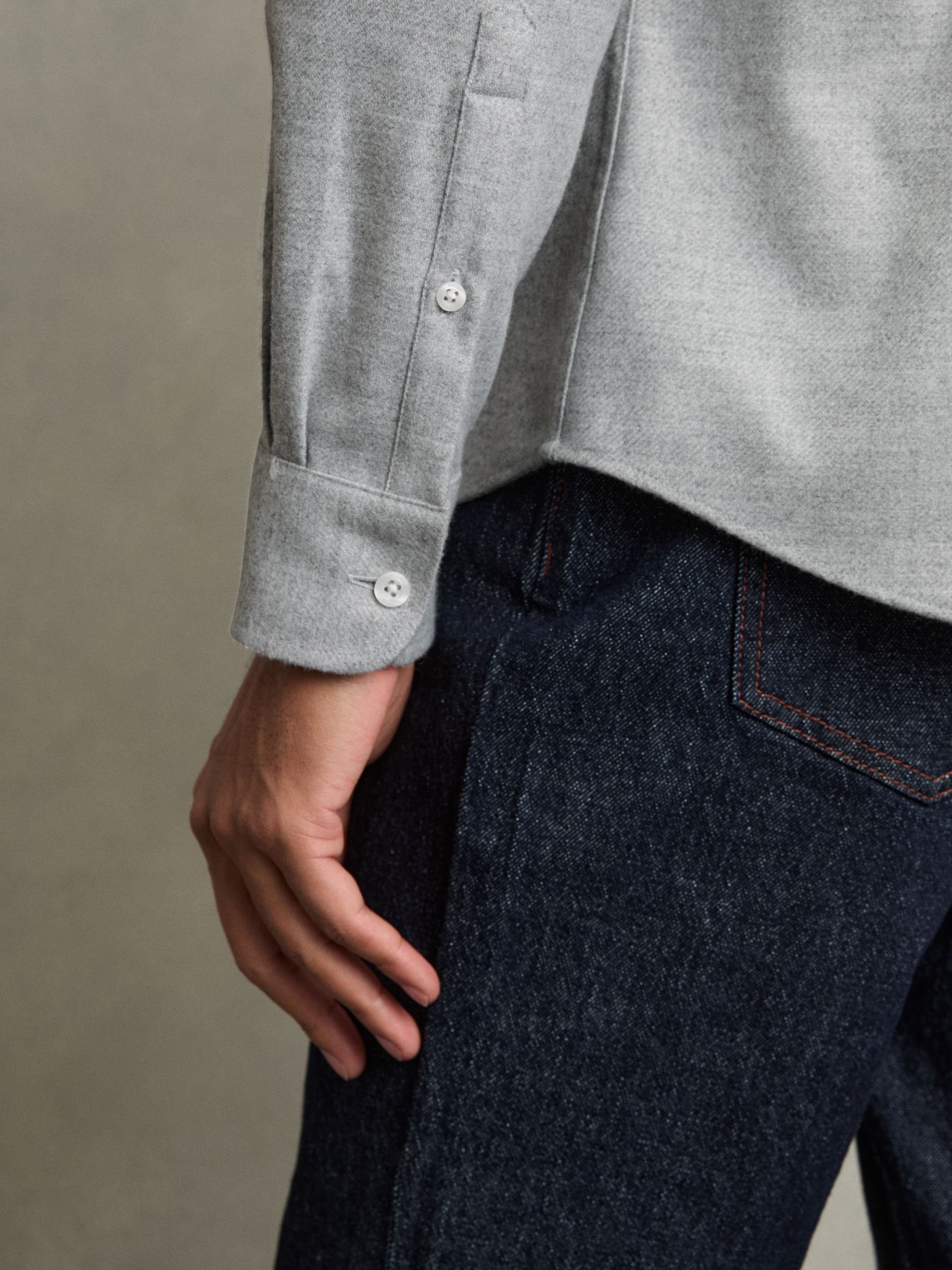 Twin-Pocket Button-Through Overshirt in Soft Grey Melange