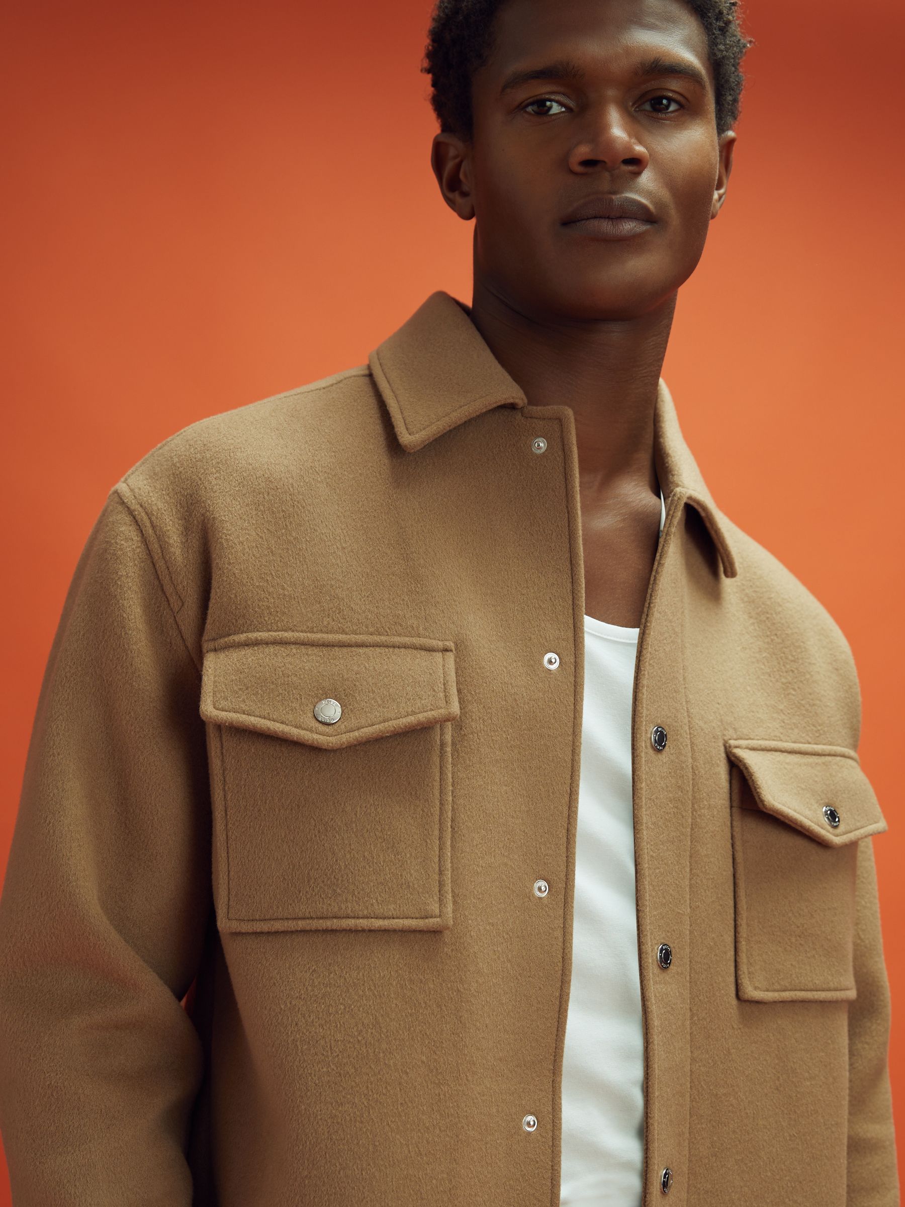 McLaren F1 Wool Blend Twin Pocket Overshirt in Camel