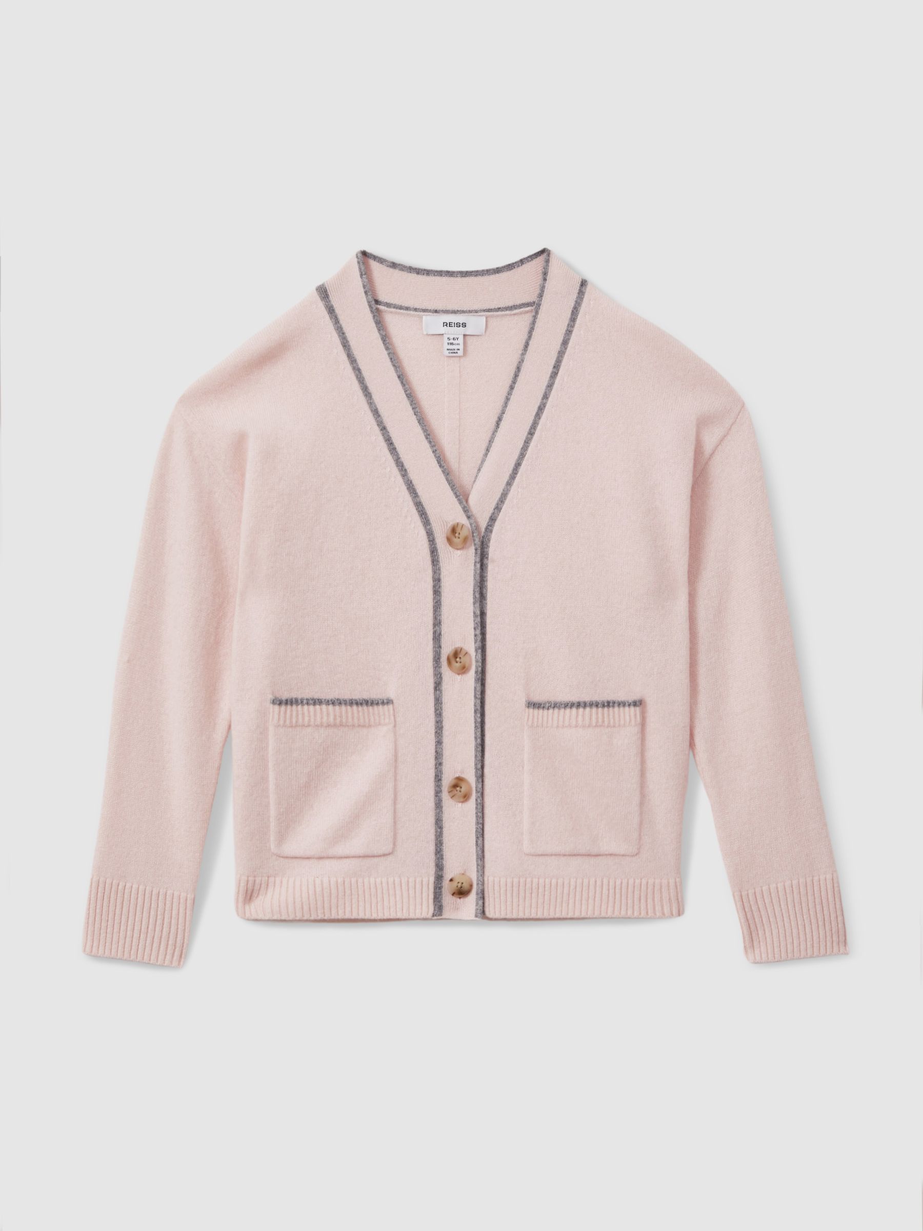 13-14 yrs Wool-Blend Stripe-Detail Cardigan With Cashmere in Pink