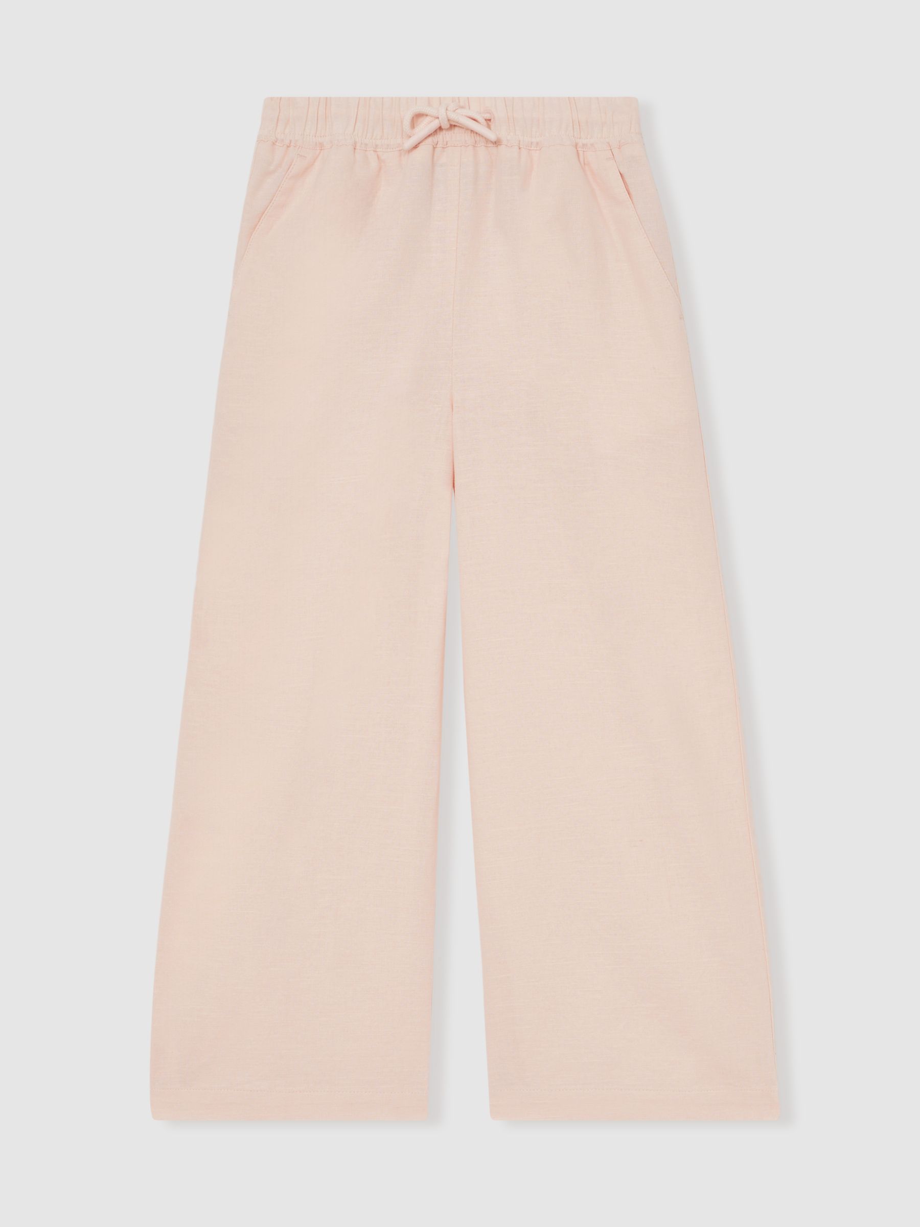 Cotton-Linen Drawstring Trousers in Pink