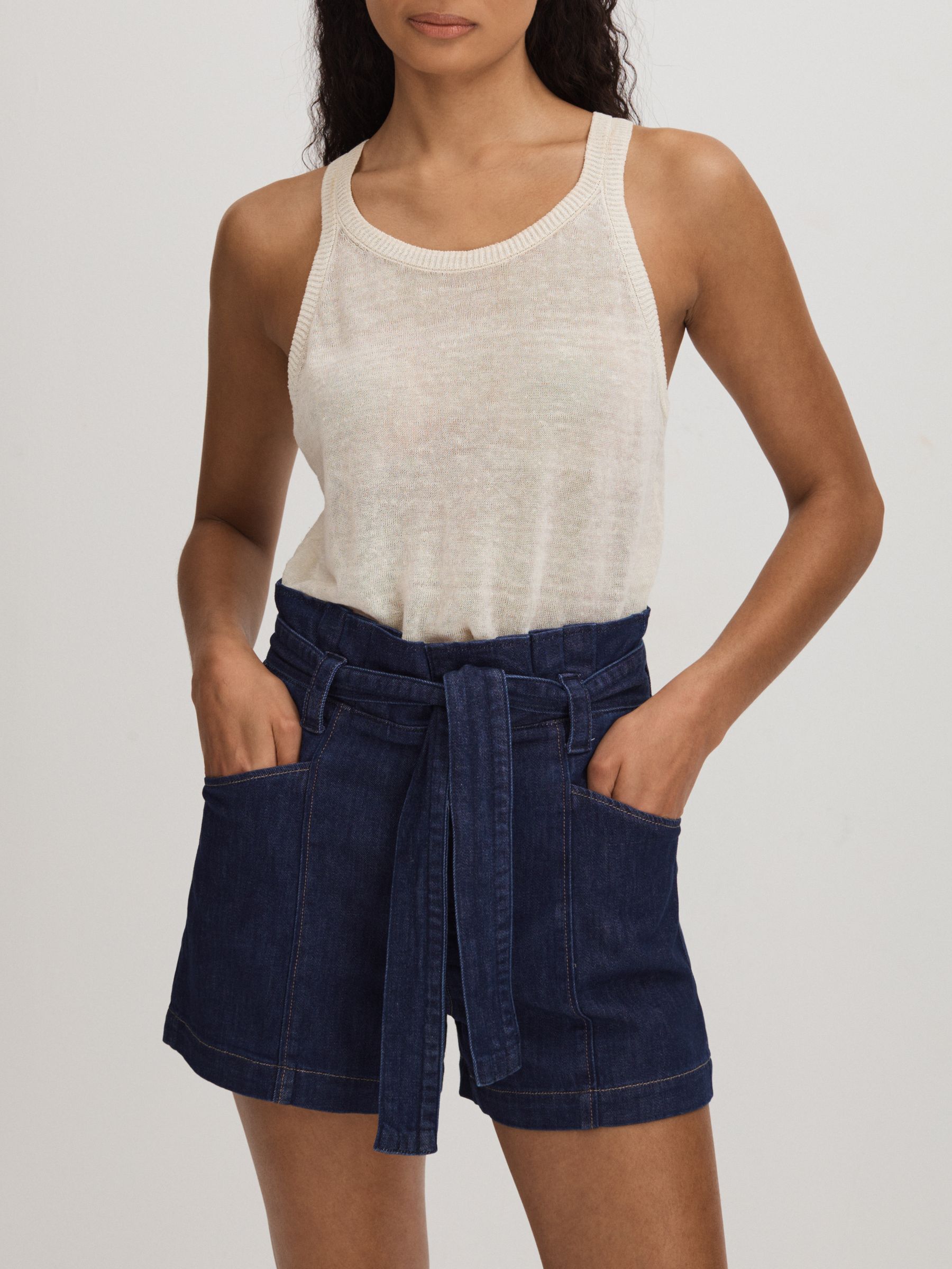 Paige Belted Denim Shorts in Baltimore