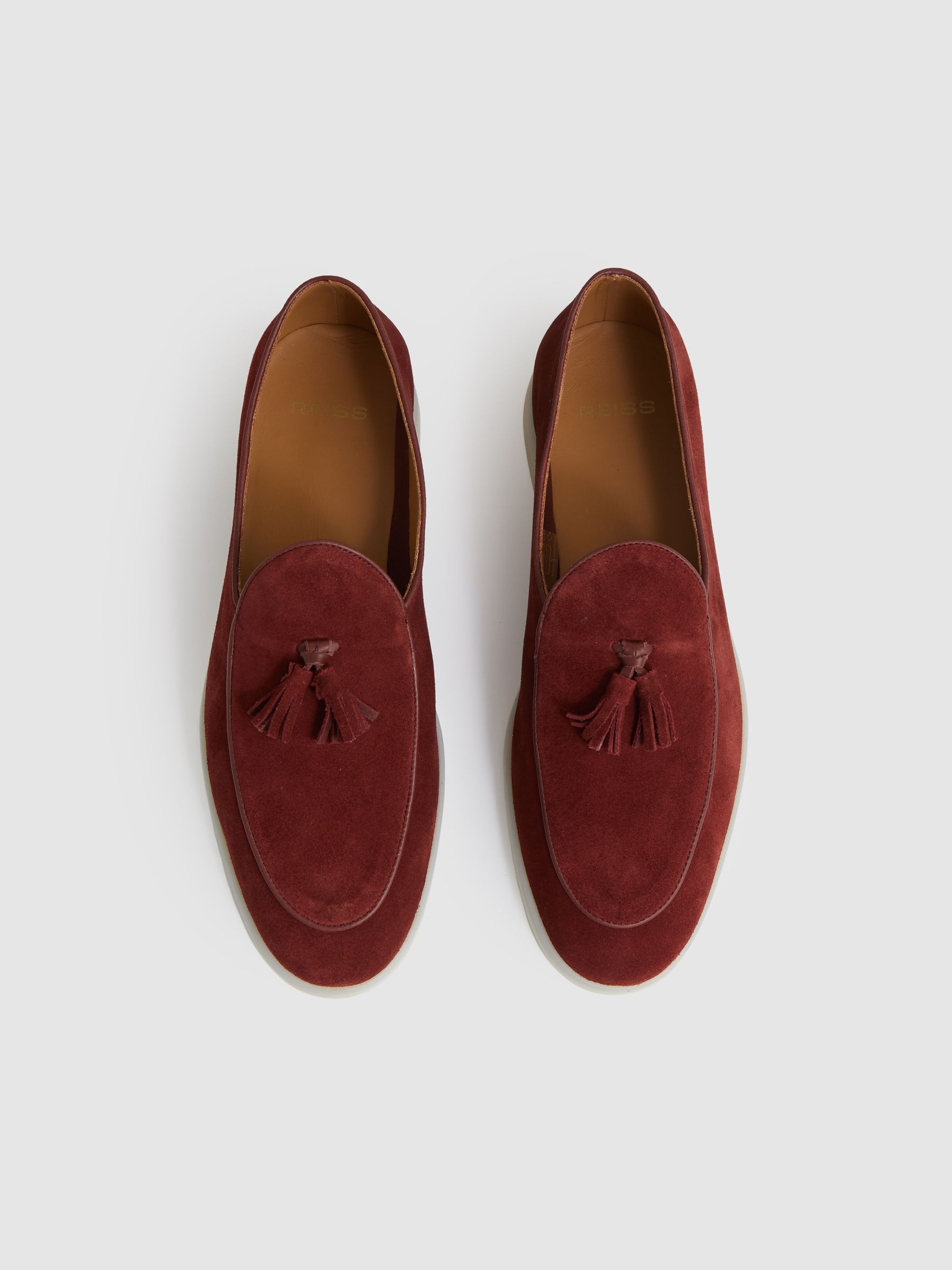 Suede Tassel Loafers in Maroon Red