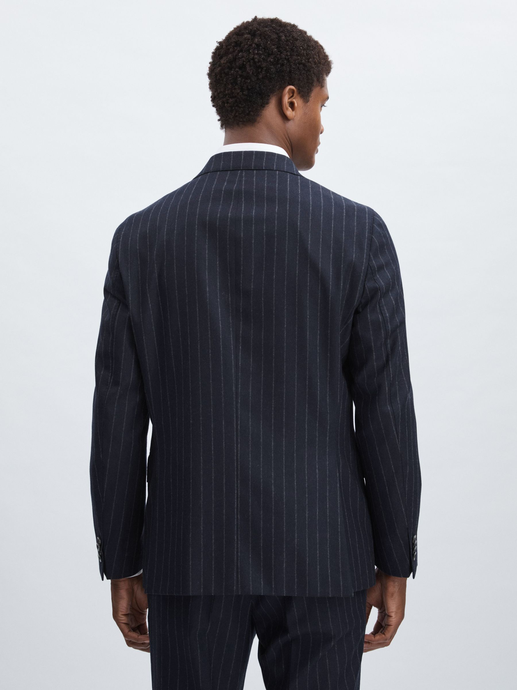 Oscar Jacobson Wool Single-Breasted Pinstripe Blazer in Navy