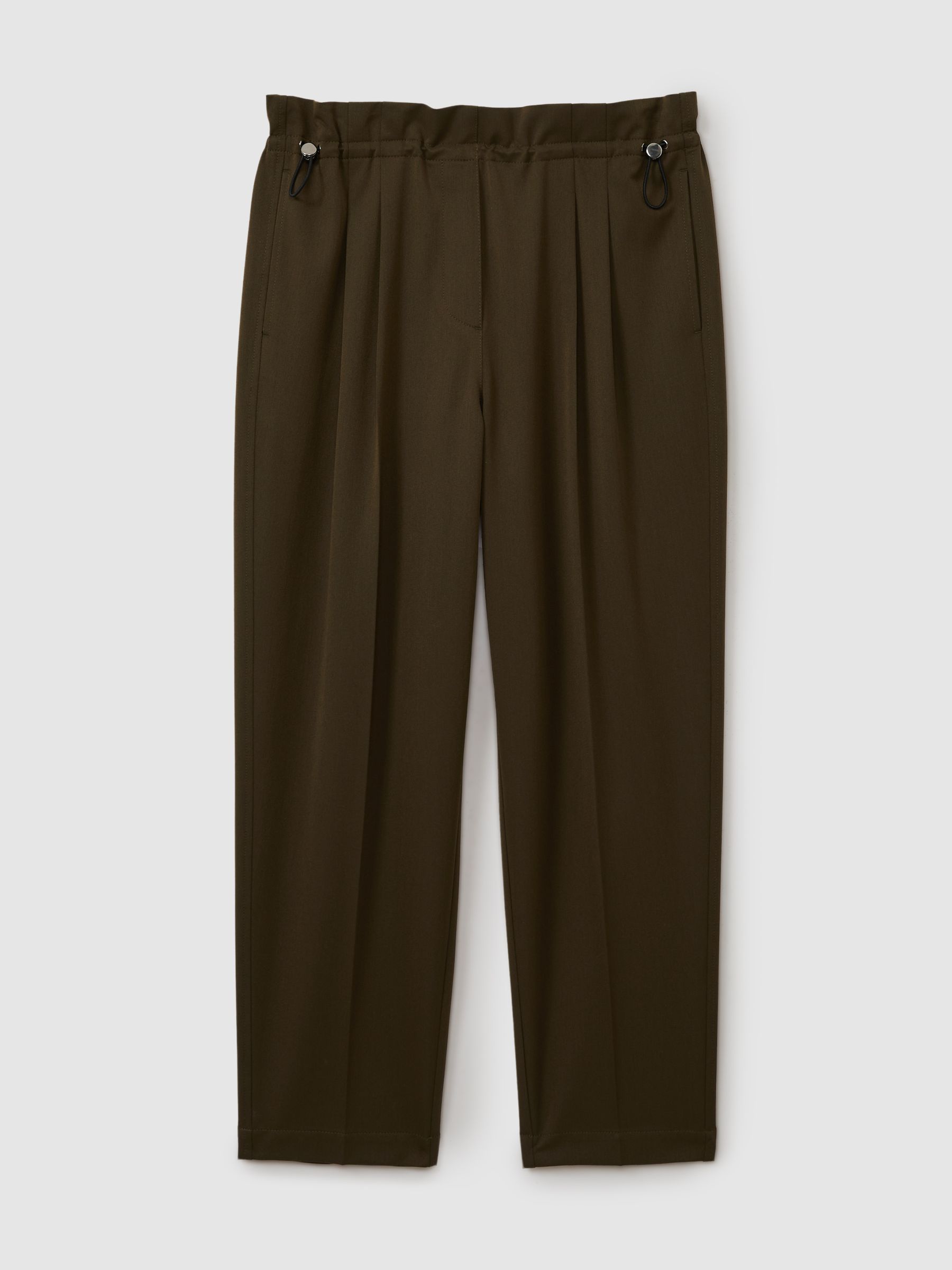 Drawstring Waist Tapered Trousers in Khaki