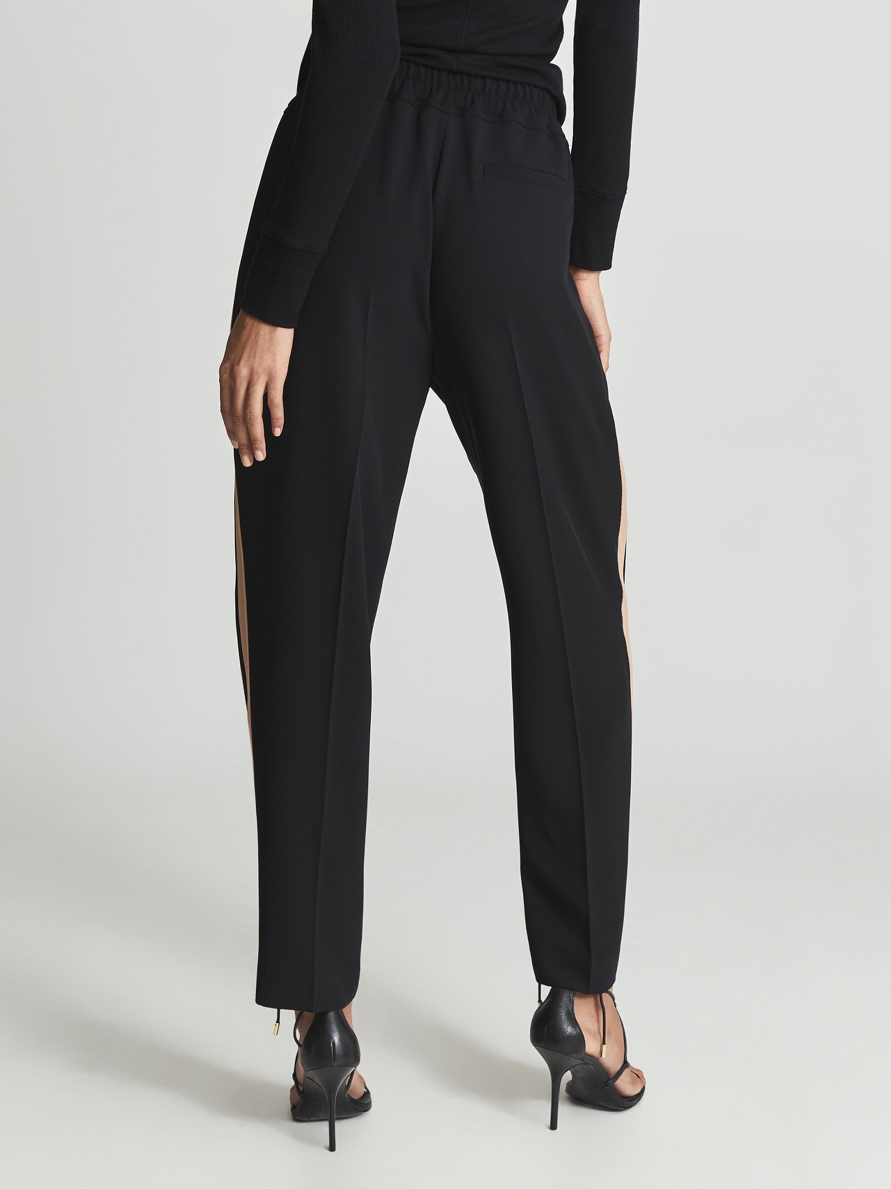 Tapered Side Stripe Trousers in Black
