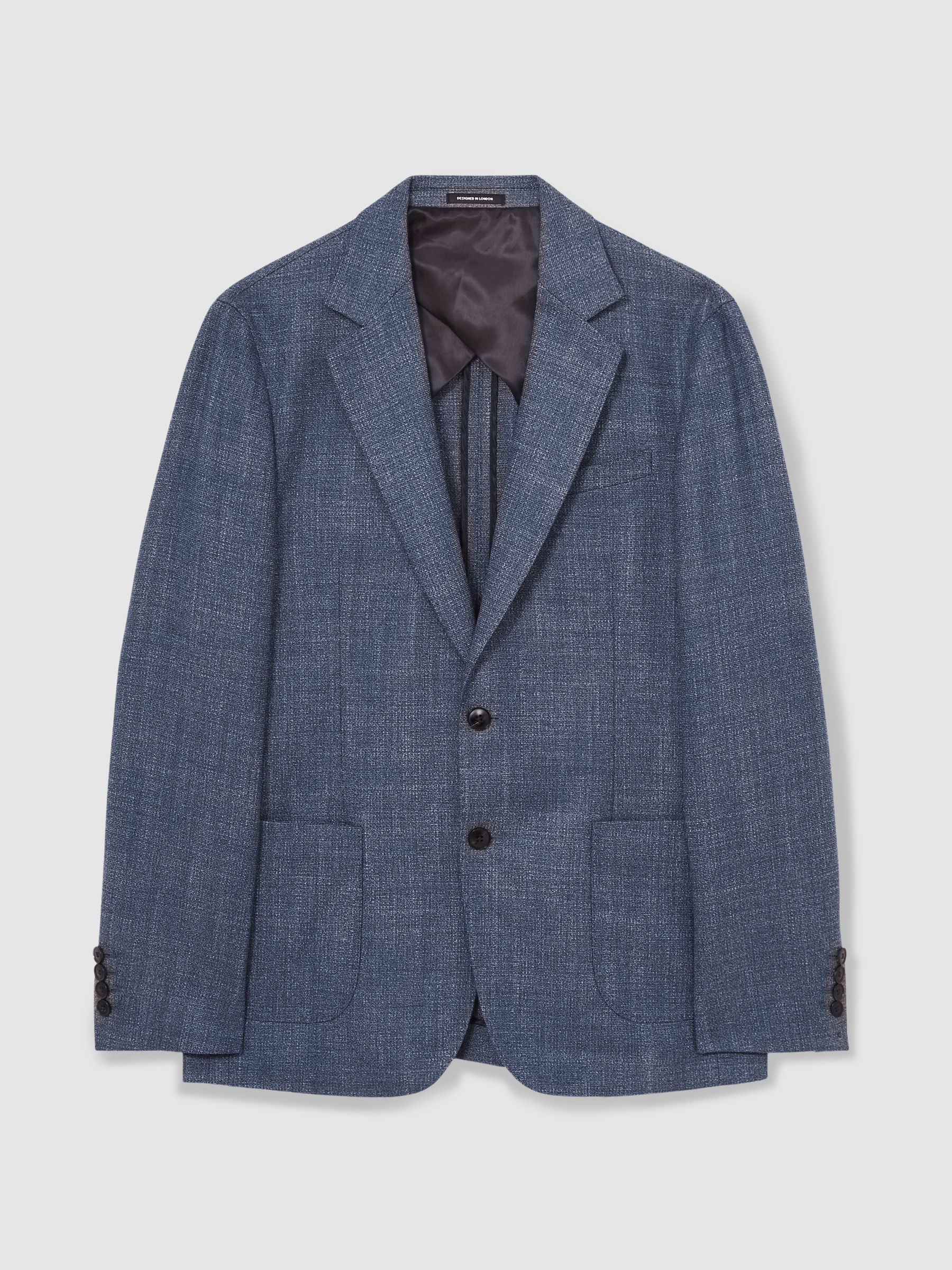 Slim-Fit Single-Breasted Wool-Blend Textured Blazer in Blue