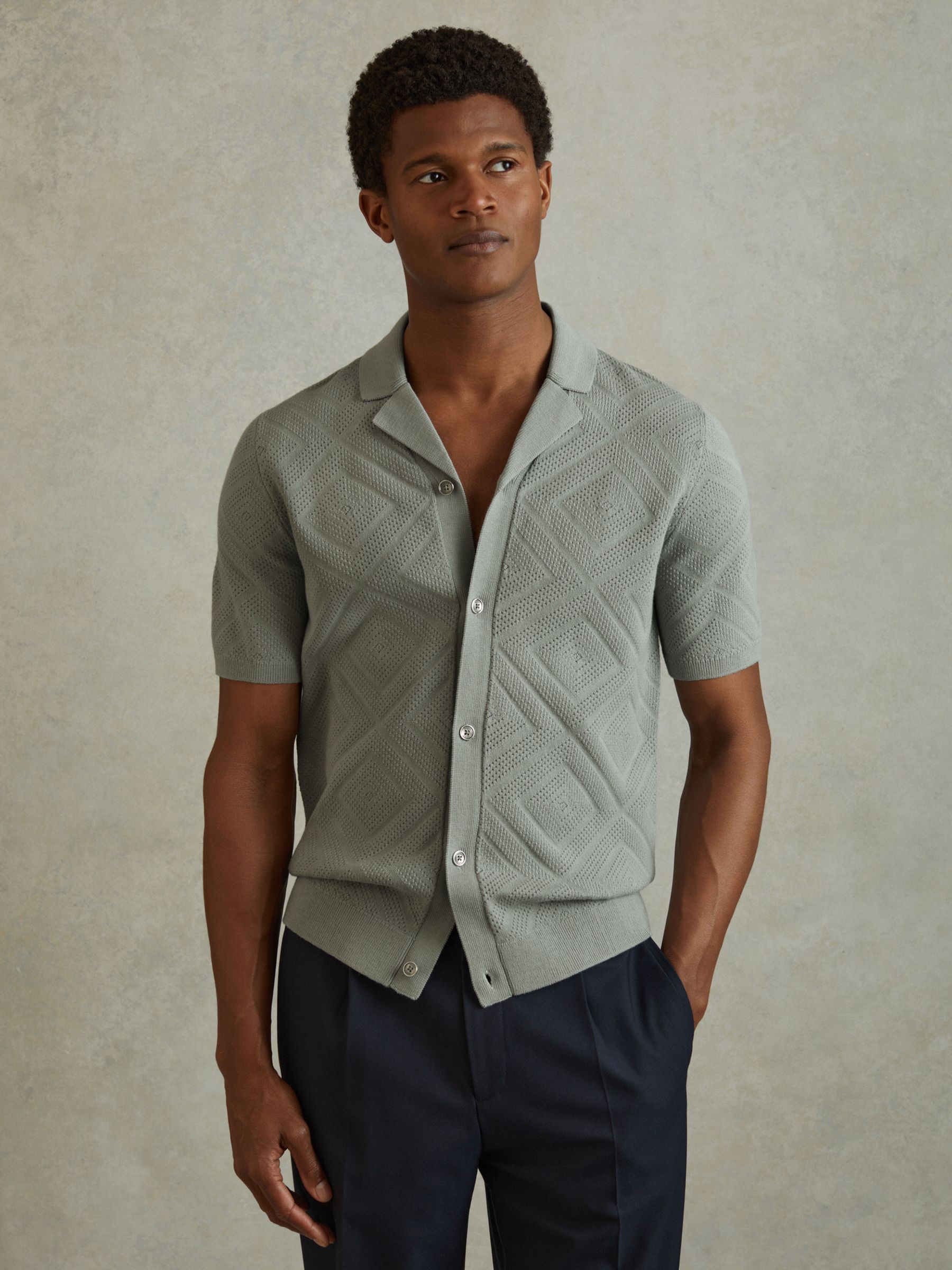 Cotton Cuban Collar Shirt in Soft Sage