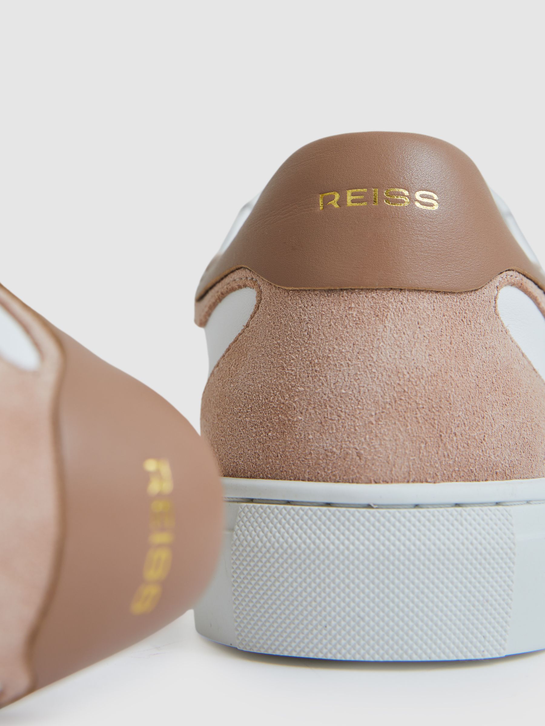 Leather Contrast Detail Trainers in White/Nude