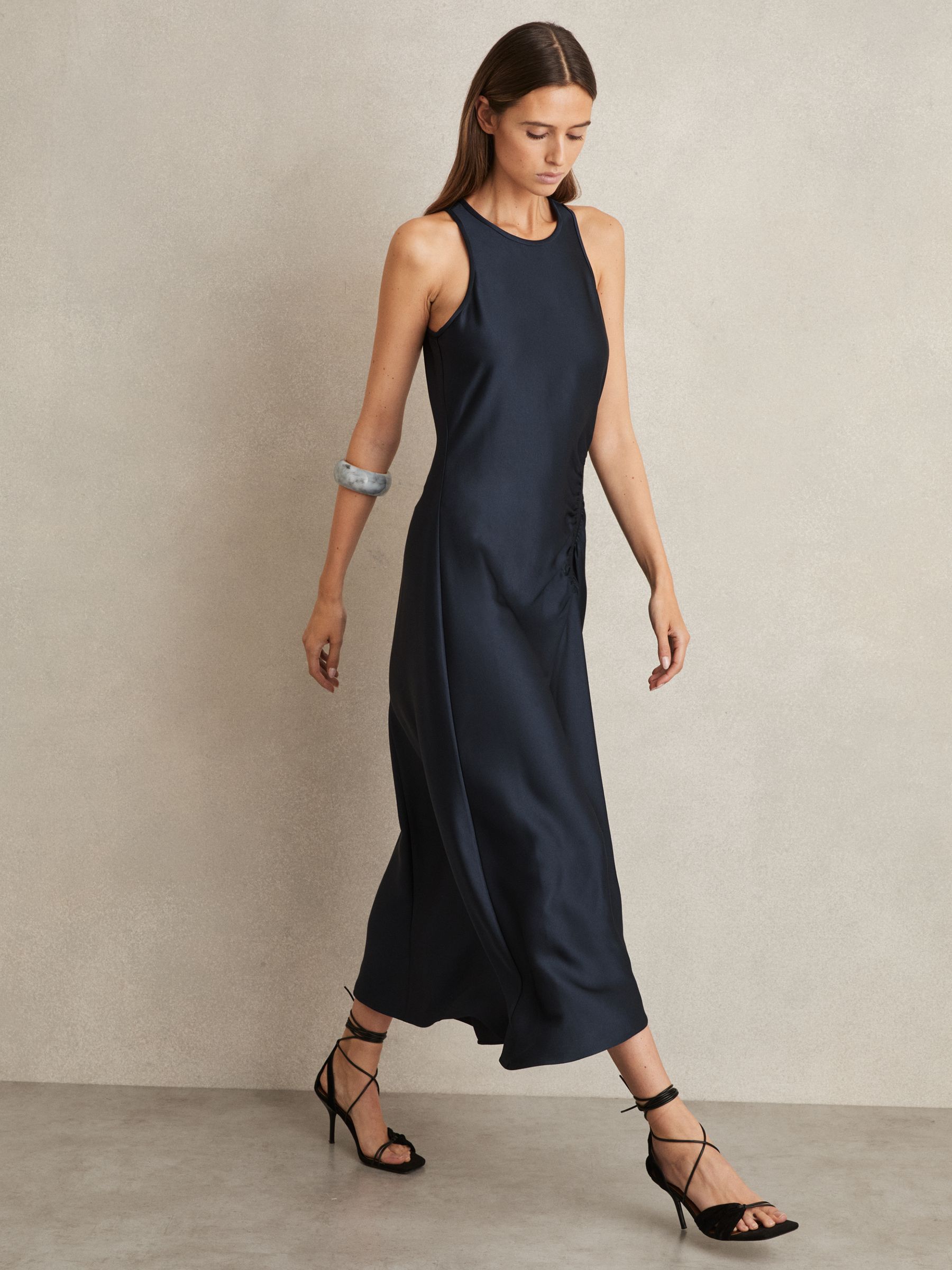 Suede Strappy Heeled Sandals in Black