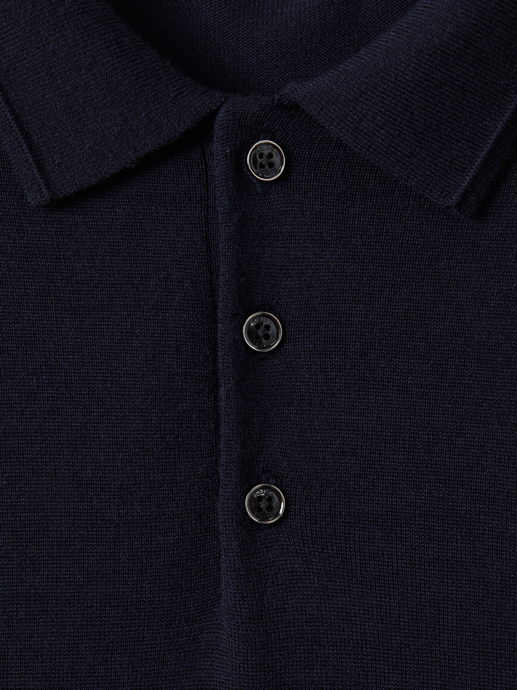 Merino Wool Long-Sleeve Polo Shirt in Navy