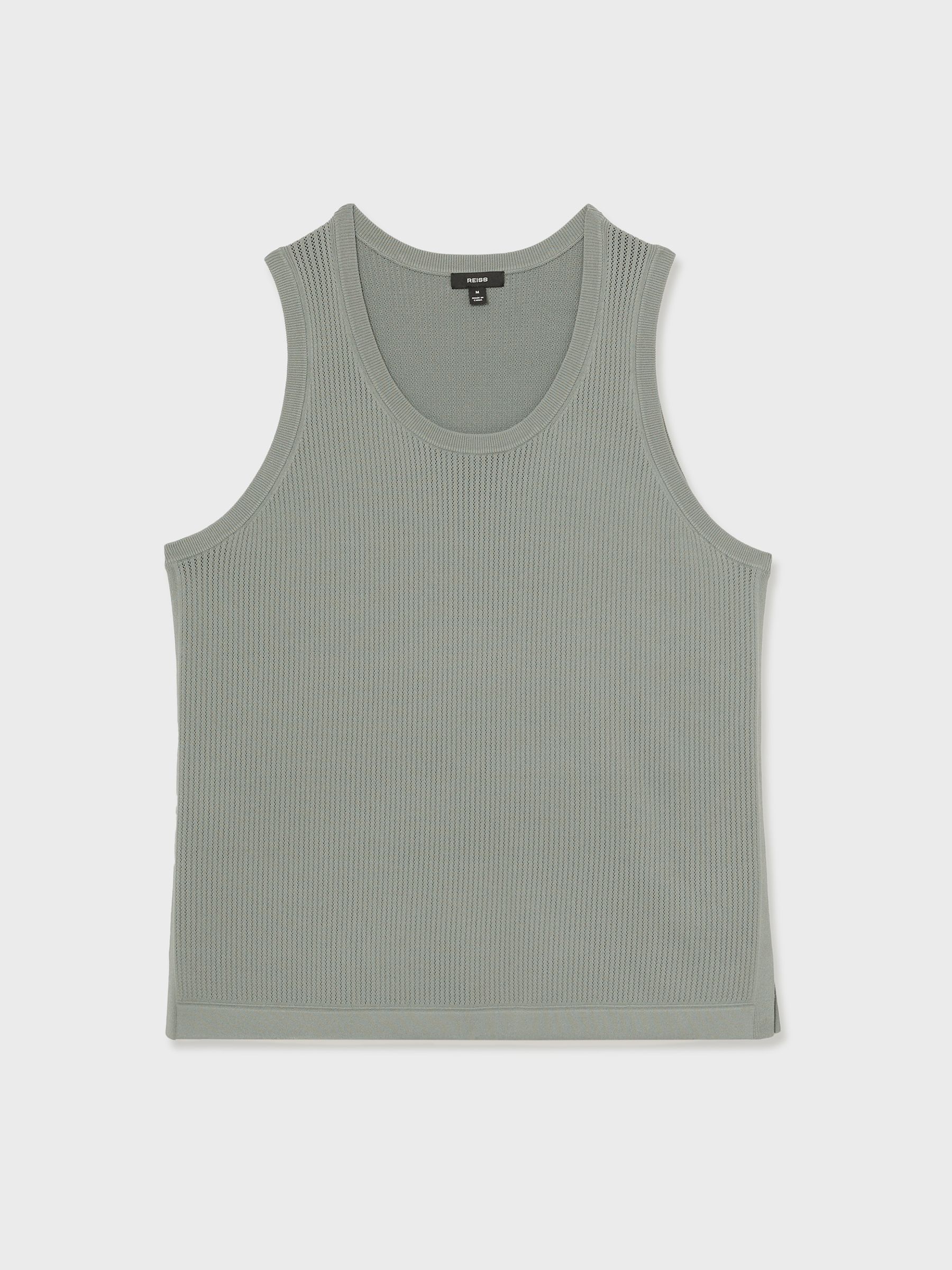 Textured Crew Neck Ribbed Vest in Sage Green