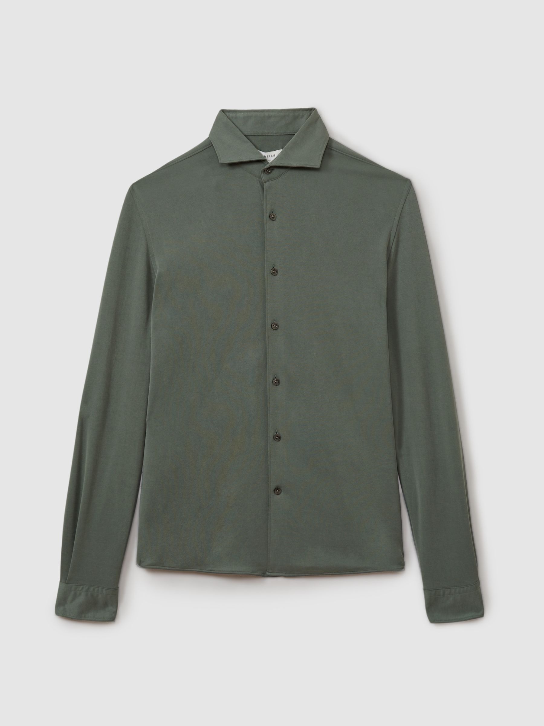 Modal Blend Cutaway Collar Shirt in Green Smoke