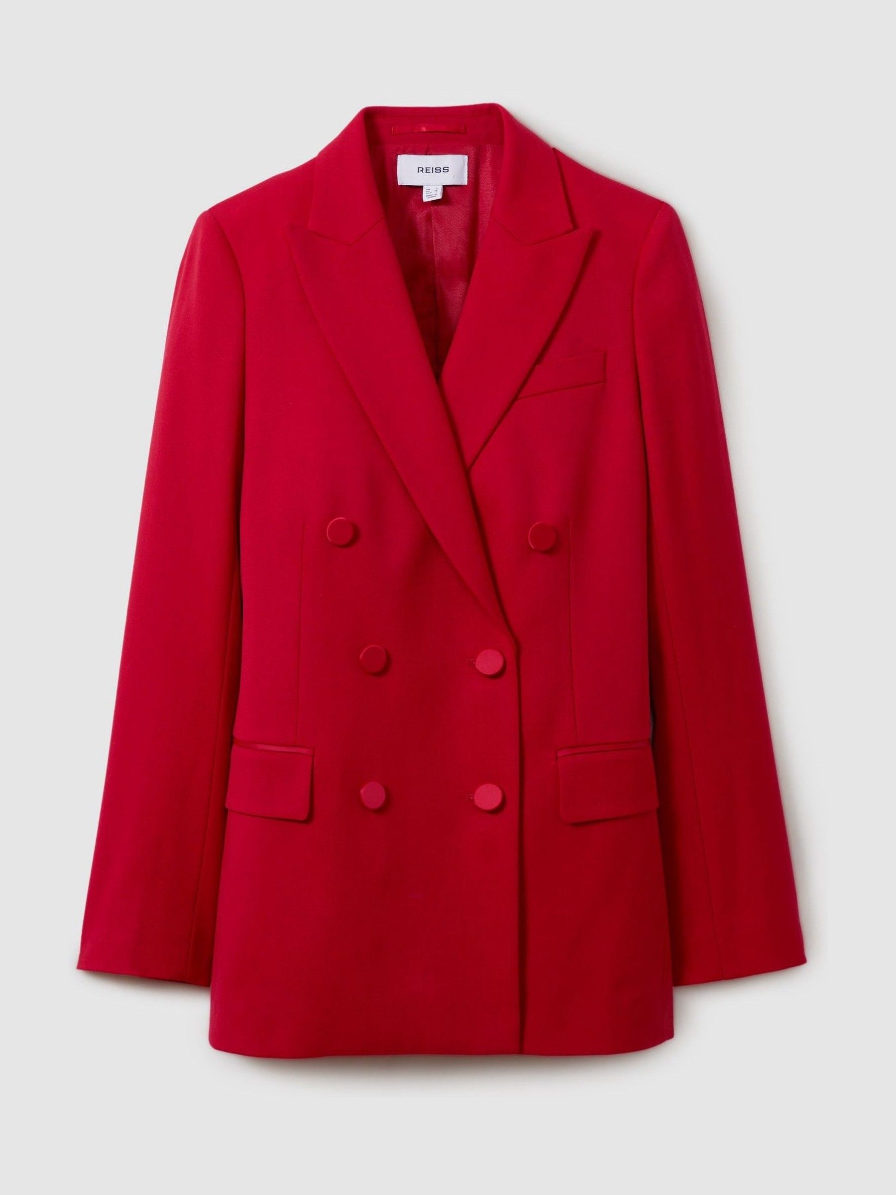 Wool Blend Double Breasted Tux Blazer in Red